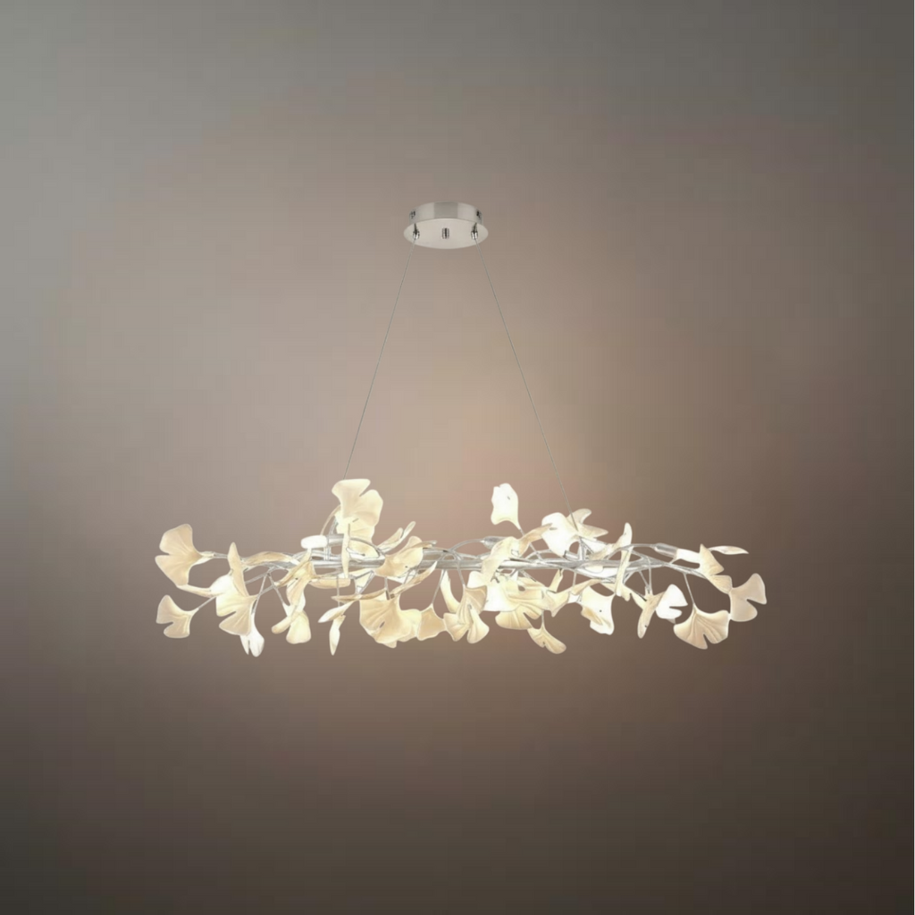 Modern Ginkgo Chandelier – Ceramic Petal Ceiling Light in Gold for Dining Room - Flindria