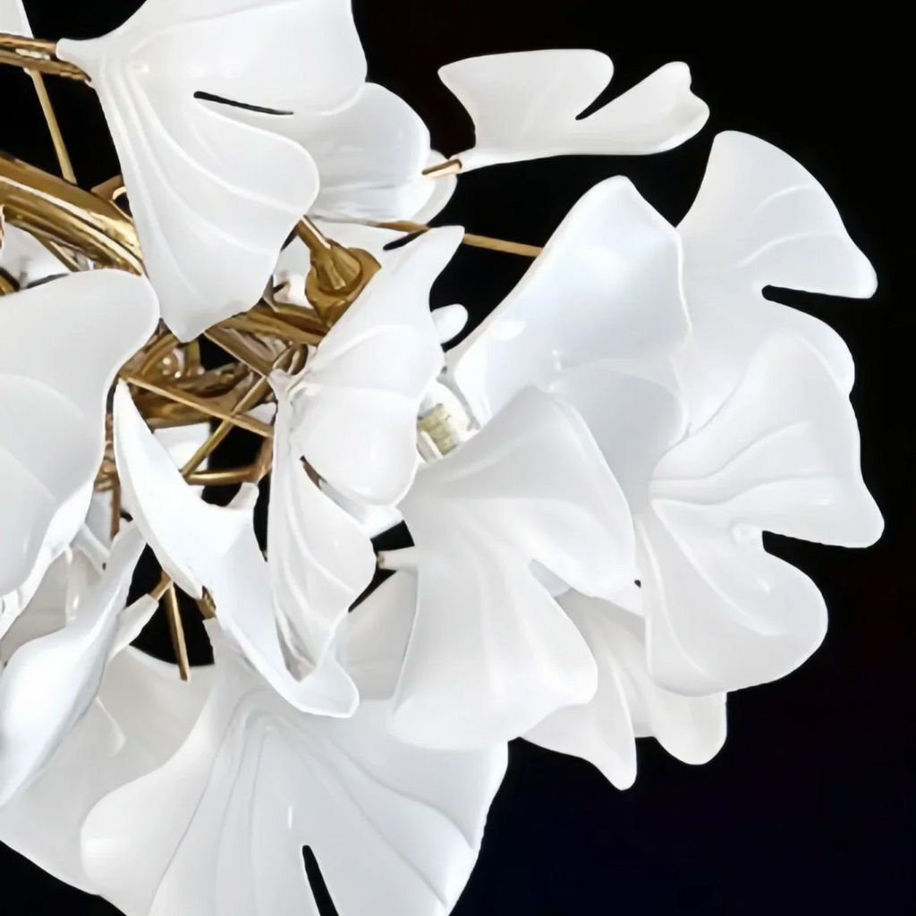 Modern Ginkgo Chandelier – Ceramic Petal Ceiling Light in Gold for Dining Room - Flindria