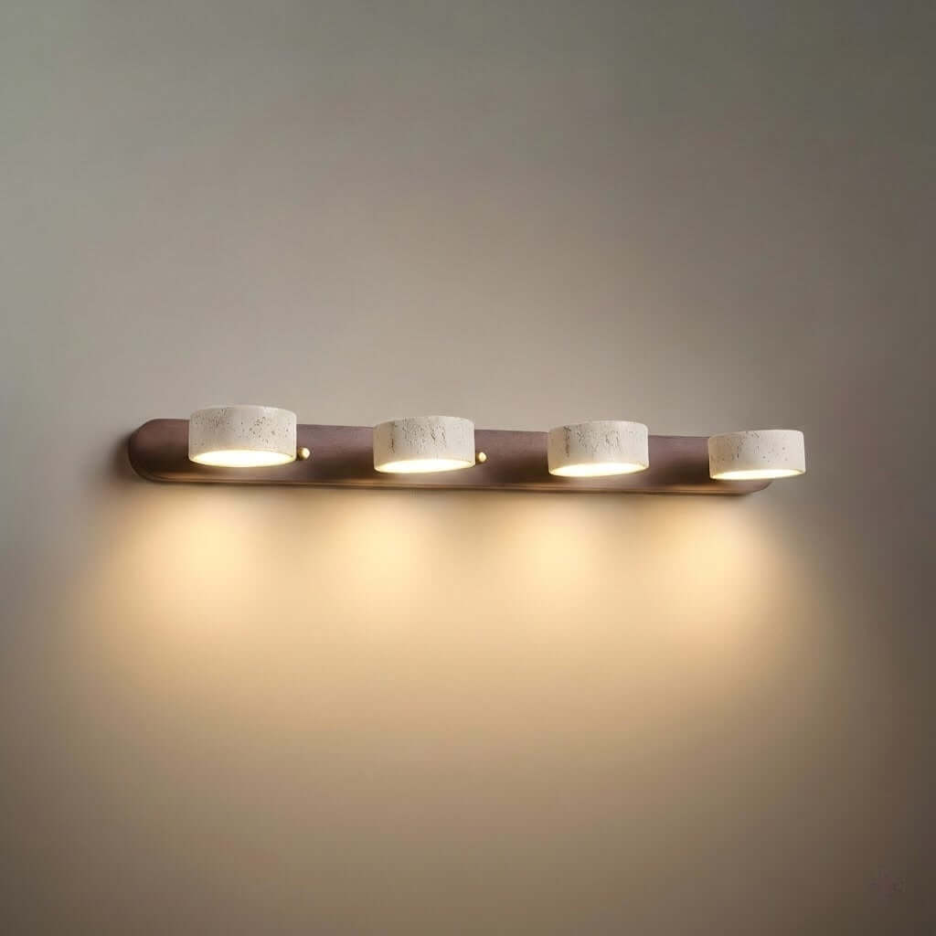 Applique Murale Moderne en Travertin – Bois et Pierre LED pour Salon - Flindria