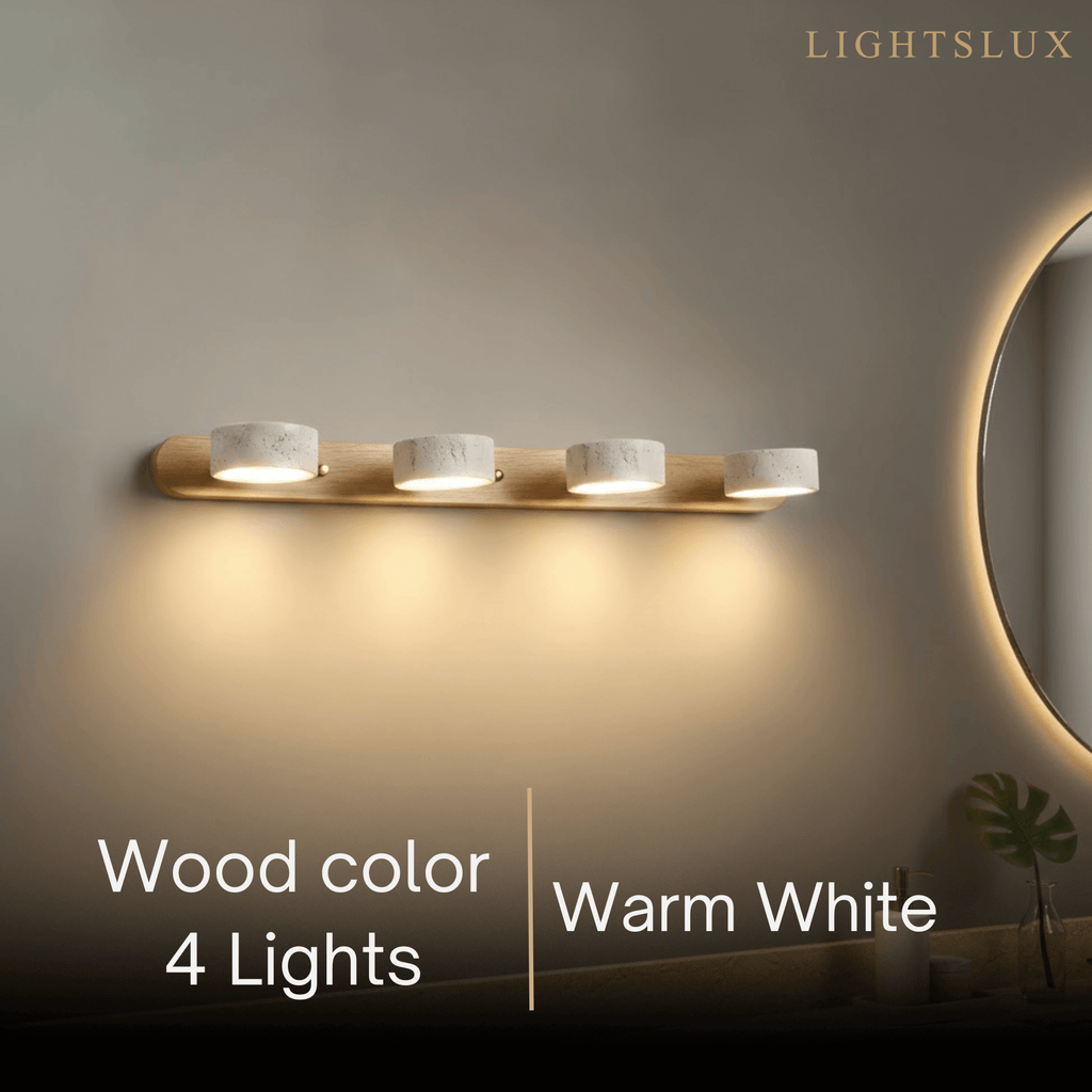 Moderne Travertijn Wandlamp – Hout en Steen LED Wandlamp voor Woonkamer - Flindria