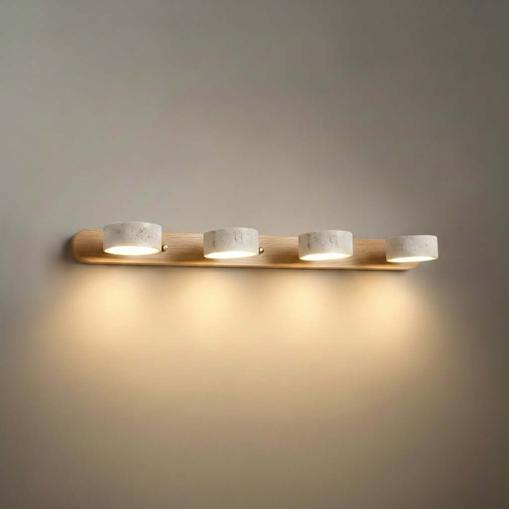 Applique Murale Moderne en Travertin – Bois et Pierre LED pour Salon - Flindria