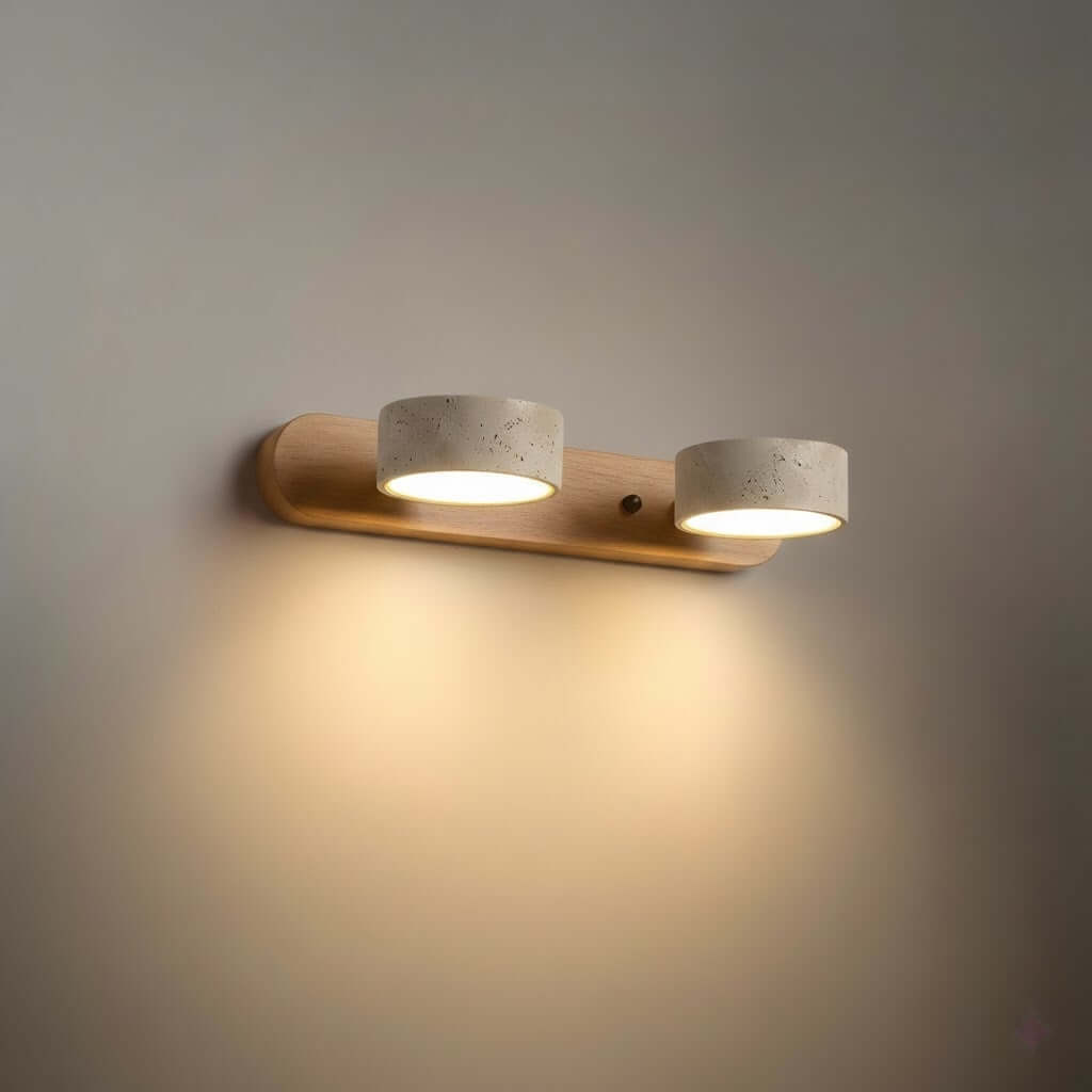 Applique Murale Moderne en Travertin – Bois et Pierre LED pour Salon - Flindria
