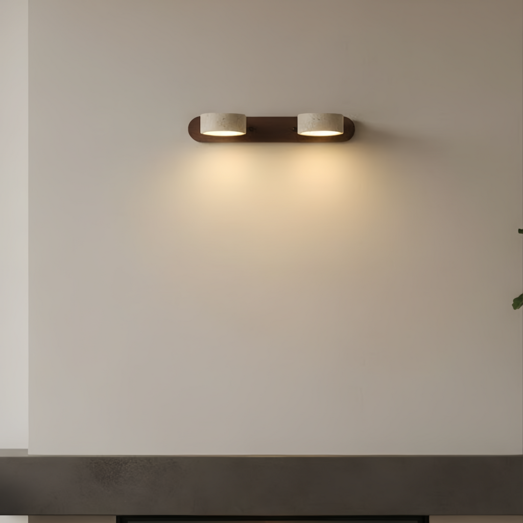 Moderne Travertijn Wandlamp – Hout en Steen LED Wandlamp voor Woonkamer - Flindria