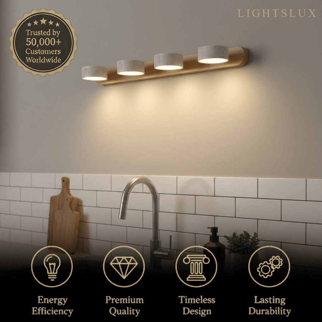 Moderne Travertijn Wandlamp – Hout en Steen LED Wandlamp voor Woonkamer - Flindria