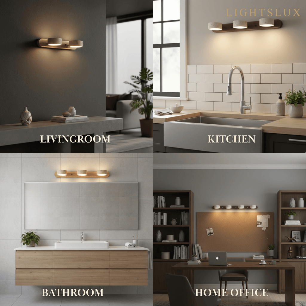 Moderne Travertijn Wandlamp – Hout en Steen LED Wandlamp voor Woonkamer - Flindria