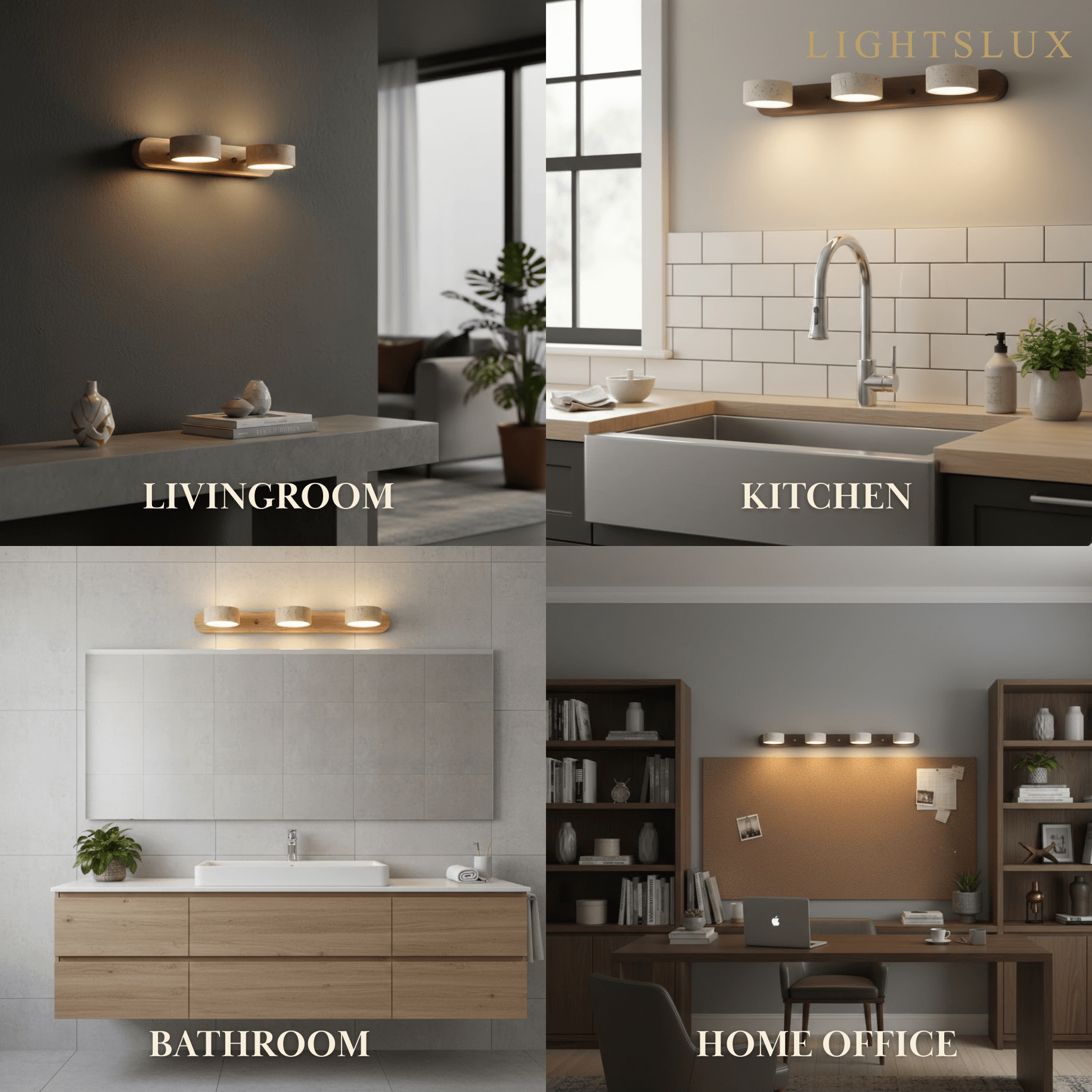 Moderne Travertijn Wandlamp – Hout en Steen LED Wandlamp voor Woonkamer - Flindria