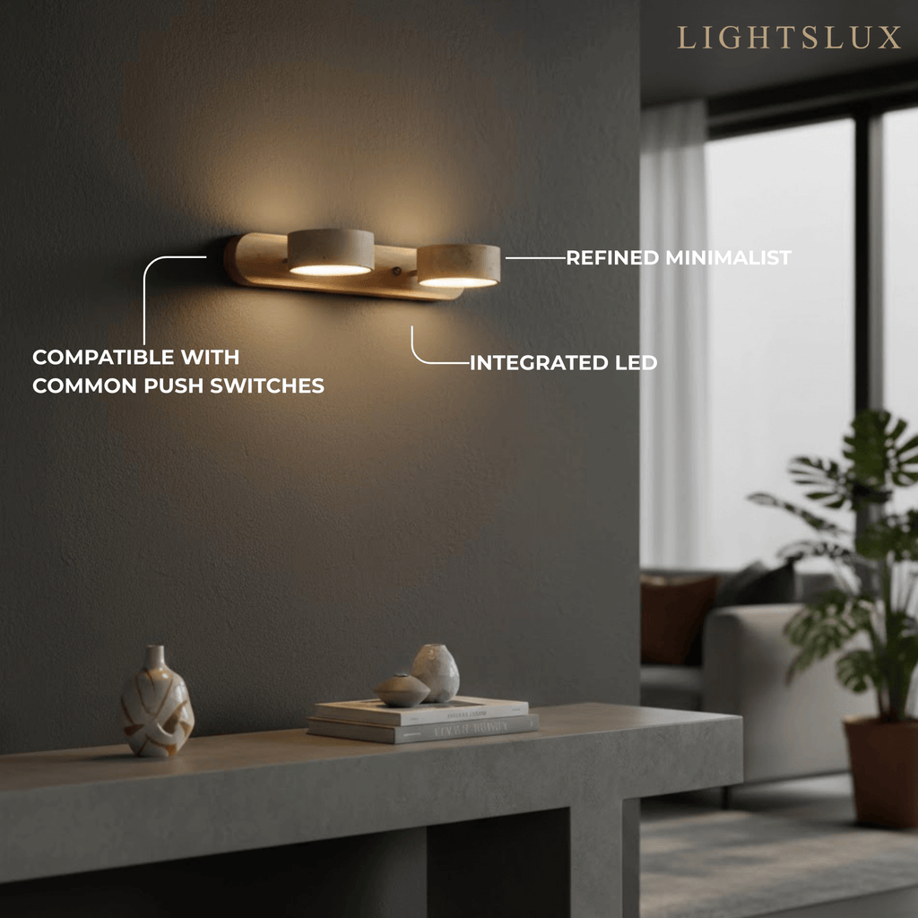 Moderne Travertijn Wandlamp – Hout en Steen LED Wandlamp voor Woonkamer - Flindria