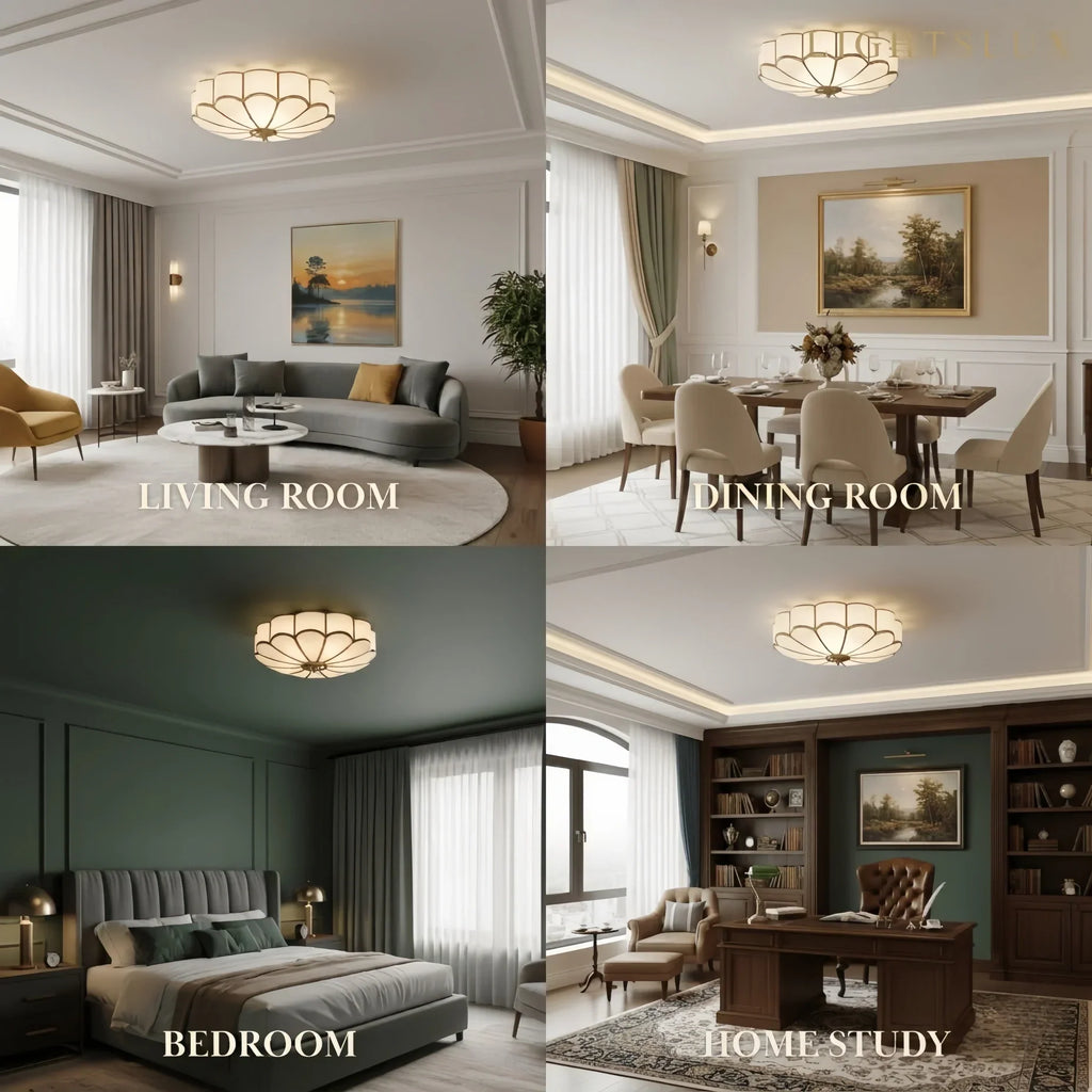 Moderne bloemen glazen plafondlamp – messing plafondlamp voor slaapkamer - Flindria