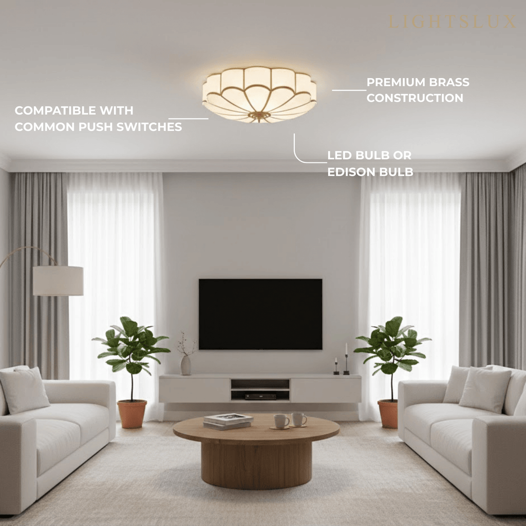 Moderne bloemen glazen plafondlamp – messing plafondlamp voor slaapkamer - Flindria