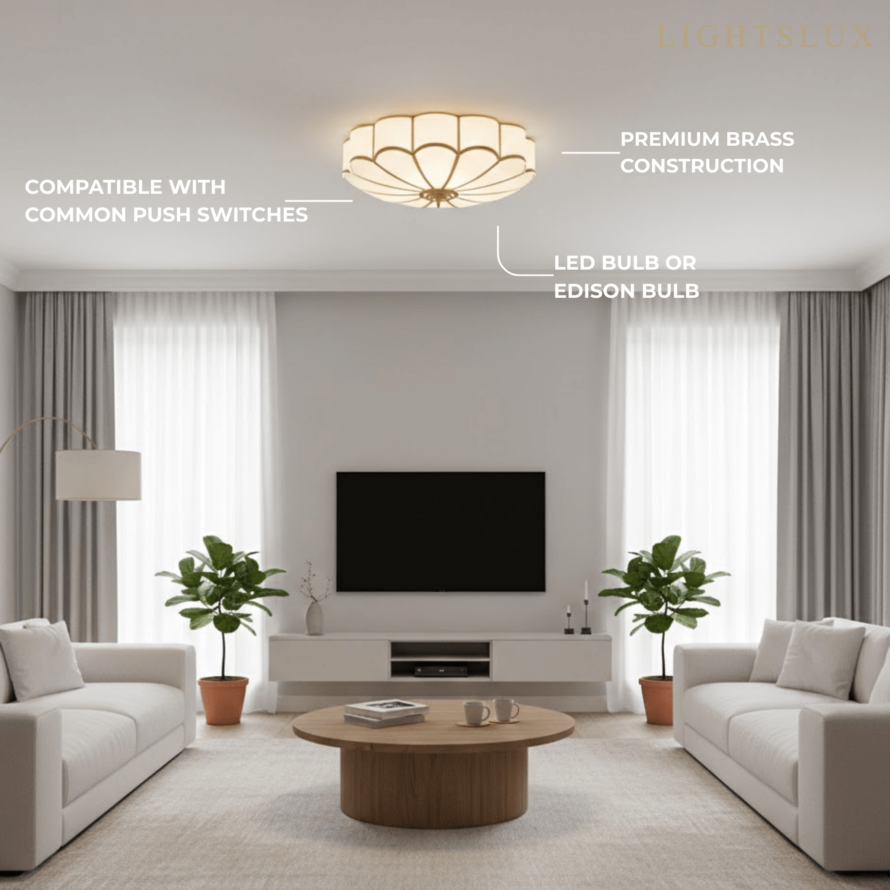 Moderne bloemen glazen plafondlamp – messing plafondlamp voor slaapkamer - Flindria