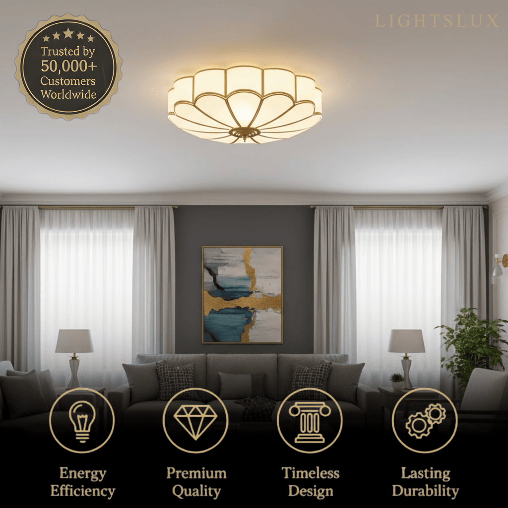 Moderne bloemen glazen plafondlamp – messing plafondlamp voor slaapkamer - Flindria