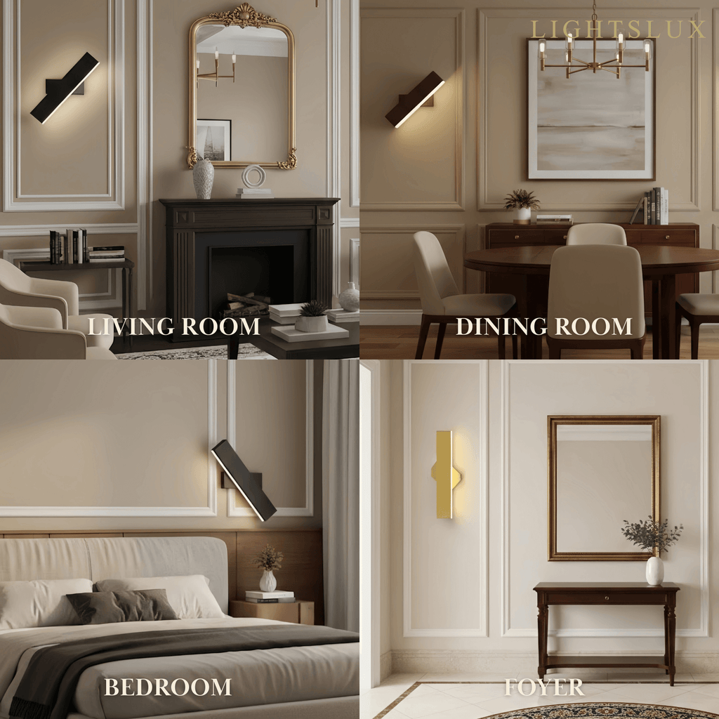 Modern Rectangular Wall Lamp -- Metal Black/Gold/Brown for Bedroom - Flindria
