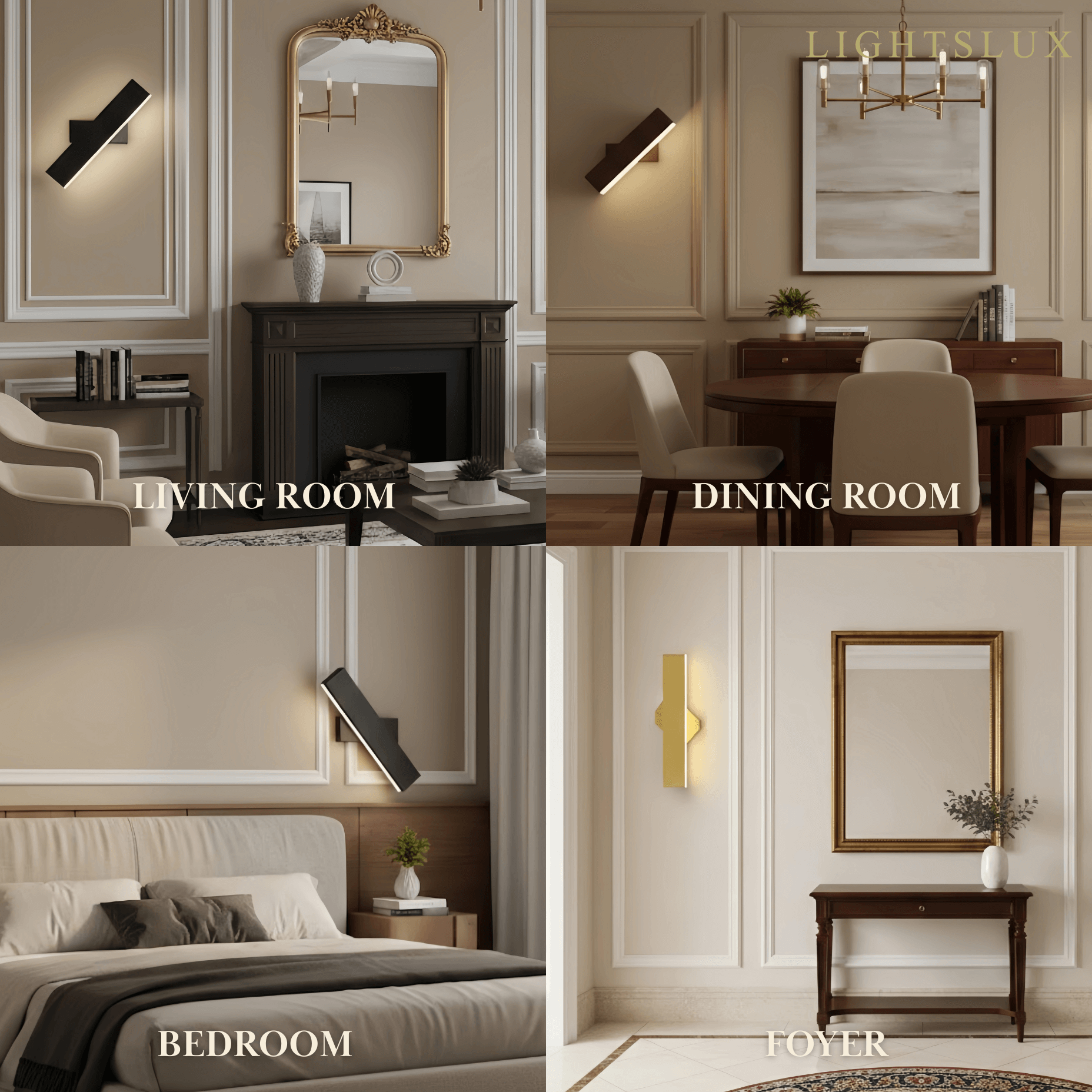 Modern Rectangular Wall Lamp -- Metal Black/Gold/Brown for Bedroom - Flindria