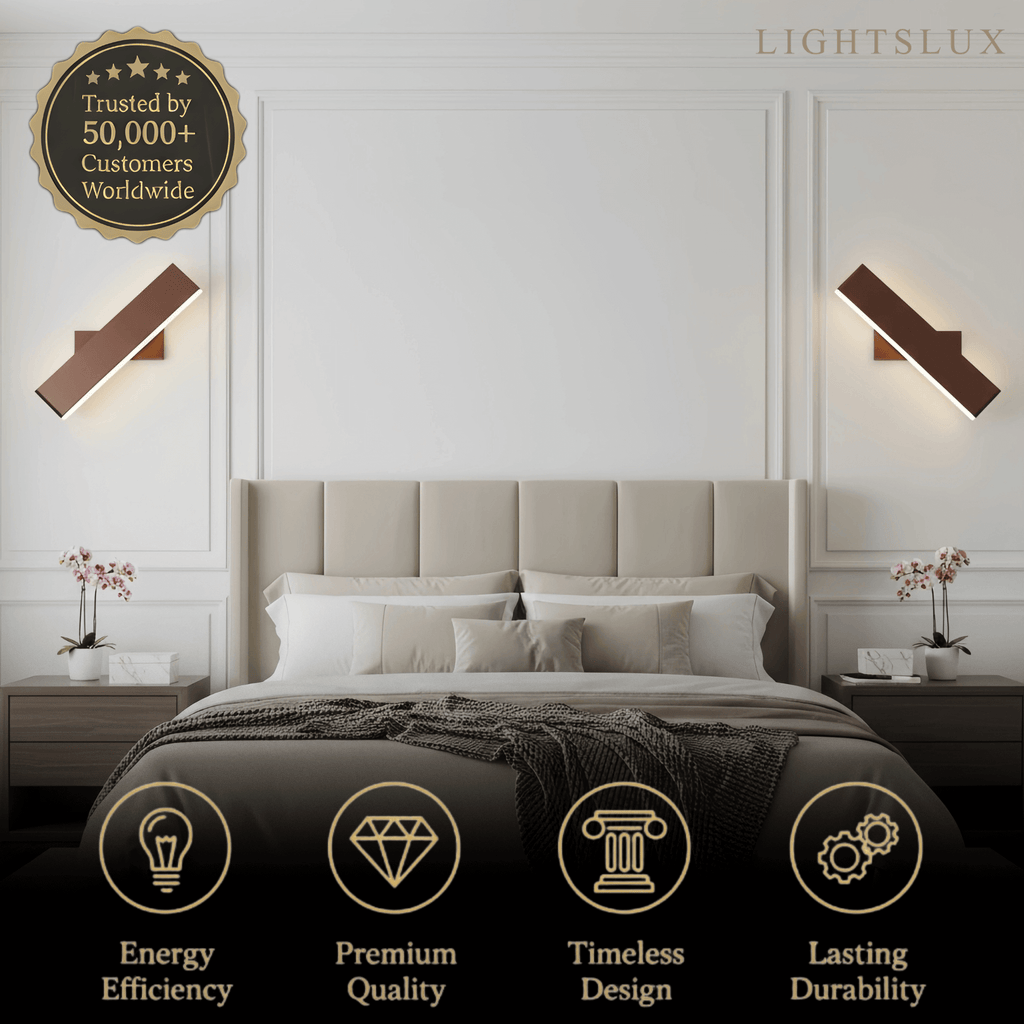 Modern Rectangular Wall Lamp -- Metal Black/Gold/Brown for Bedroom - Flindria