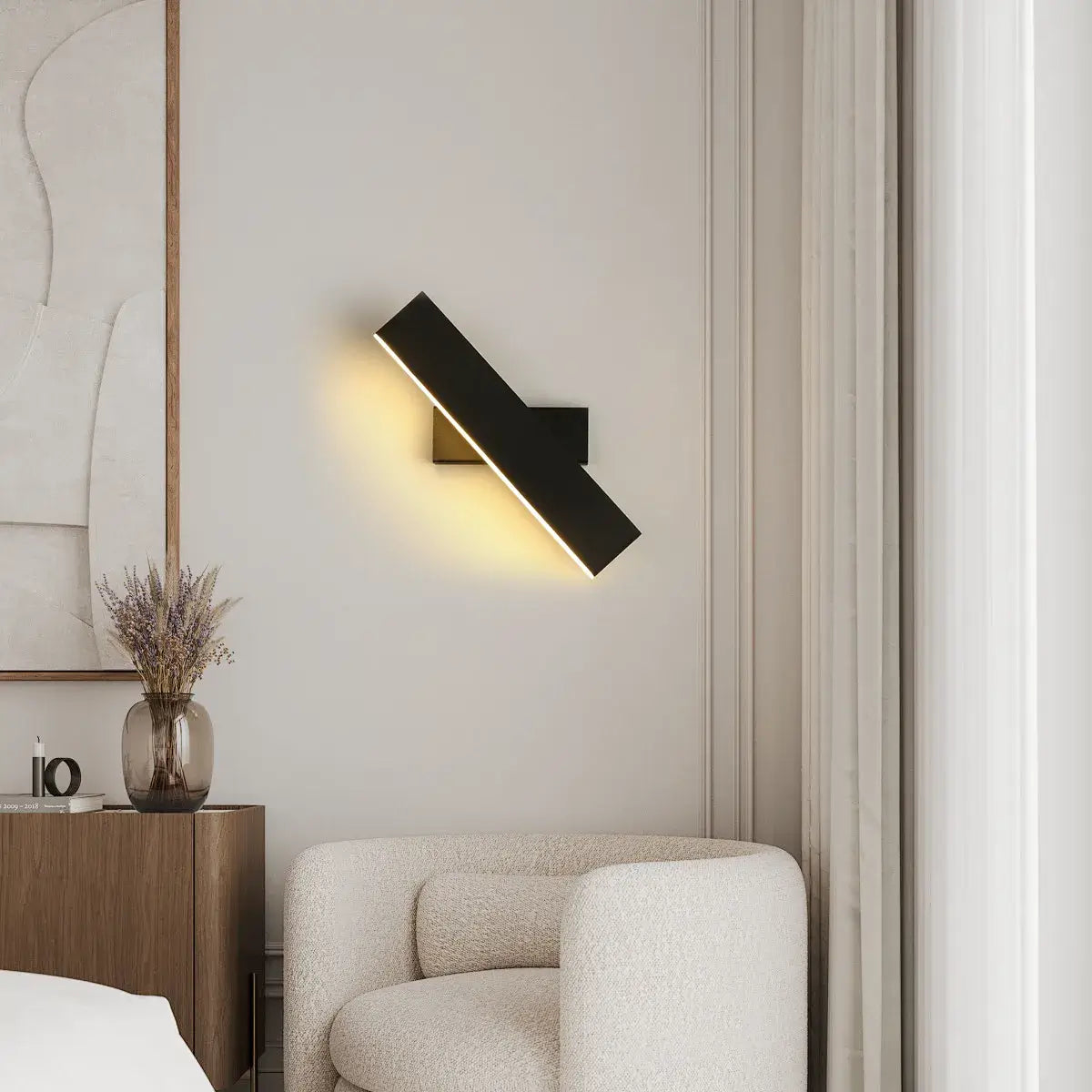 Modern Rectangular Wall Lamp -- Metal Black/Gold/Brown for Bedroom - Flindria