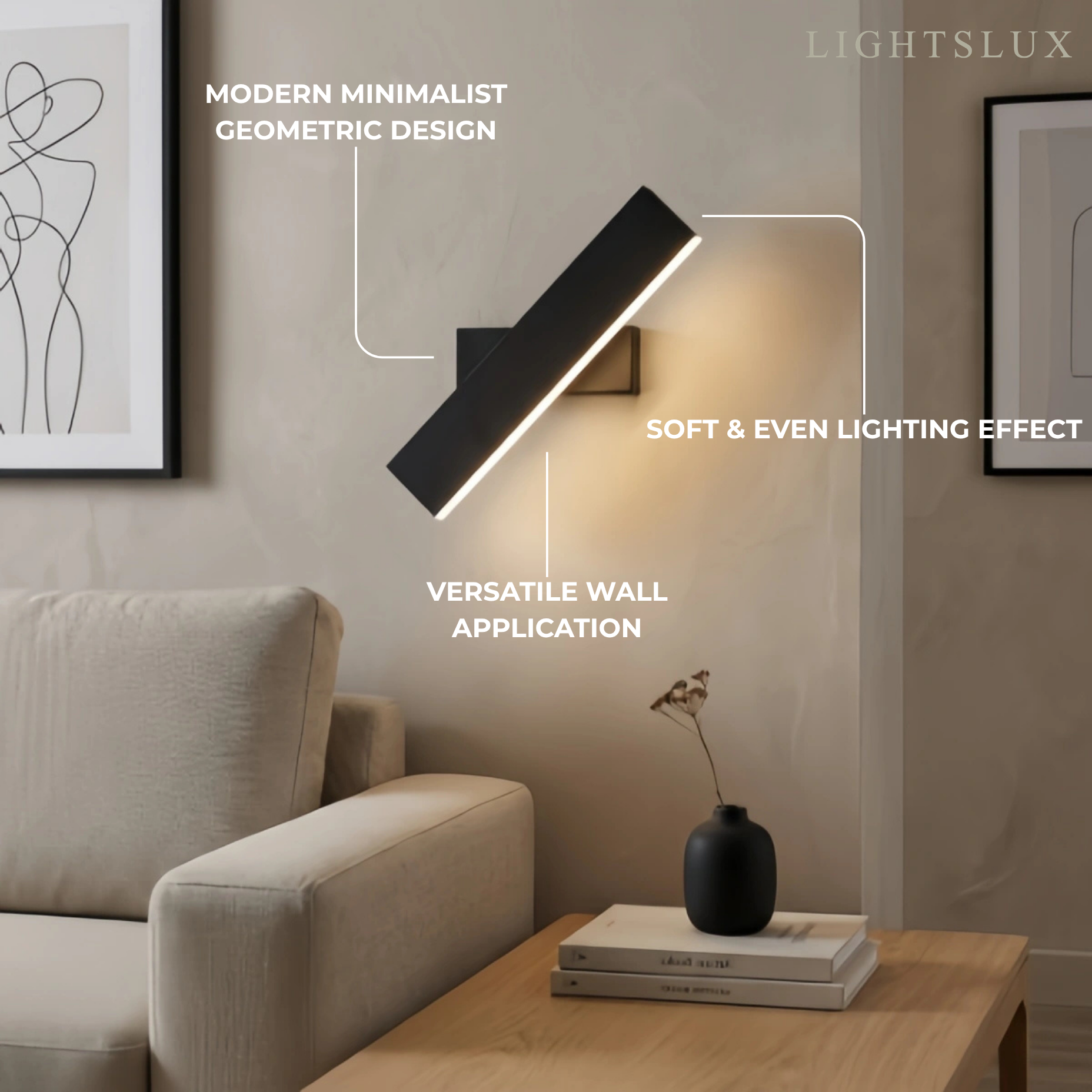 Modern Rectangular Wall Lamp -- Metal Black/Gold/Brown for Bedroom - Flindria