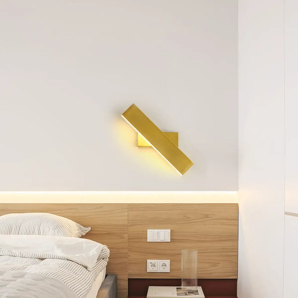 Modern Rectangular Wall Lamp -- Metal Black/Gold/Brown for Bedroom - Flindria