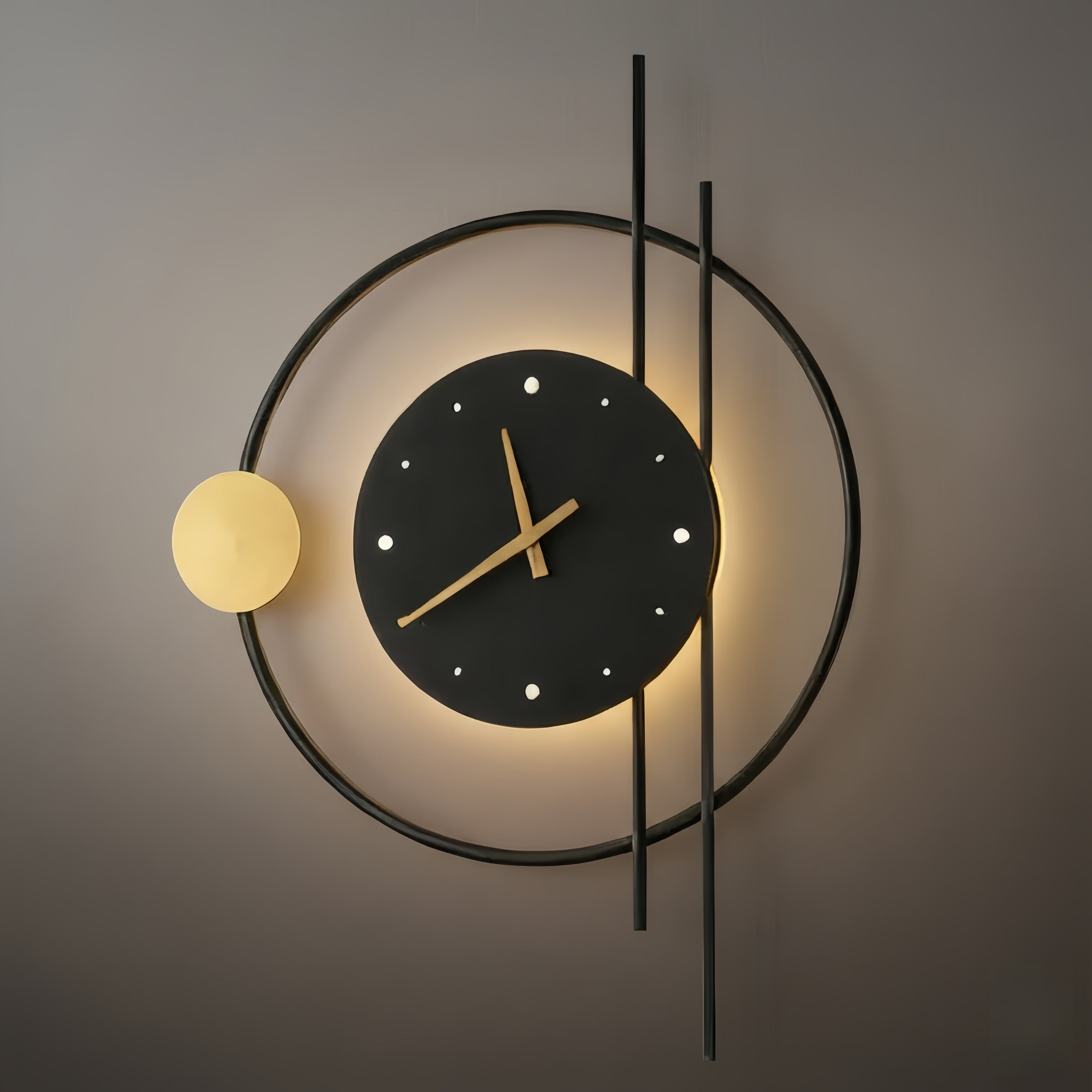 Lámpara de pared Art Deco – Diseño inspirado en reloj negro/dorado para sala - Flindria