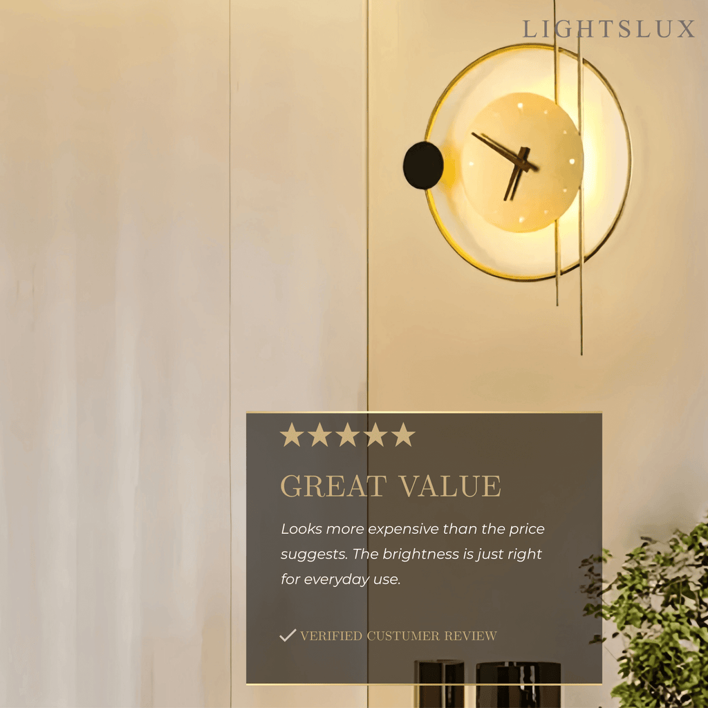 Lámpara de pared Art Deco – Diseño inspirado en reloj negro/dorado para sala - Flindria
