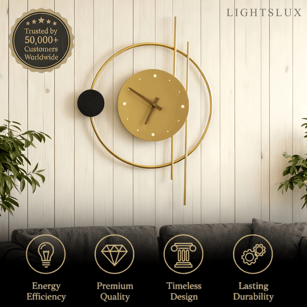 Lámpara de pared Art Deco – Diseño inspirado en reloj negro/dorado para sala - Flindria