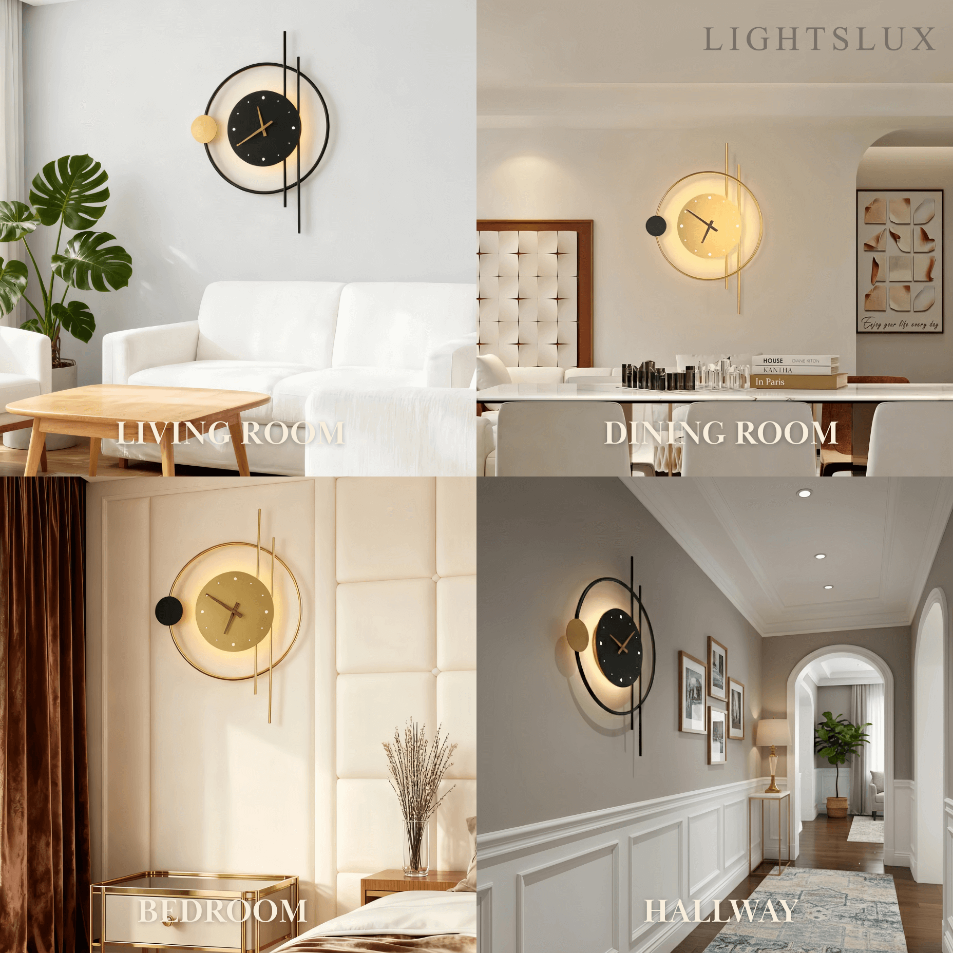 Lámpara de pared Art Deco – Diseño inspirado en reloj negro/dorado para sala - Flindria