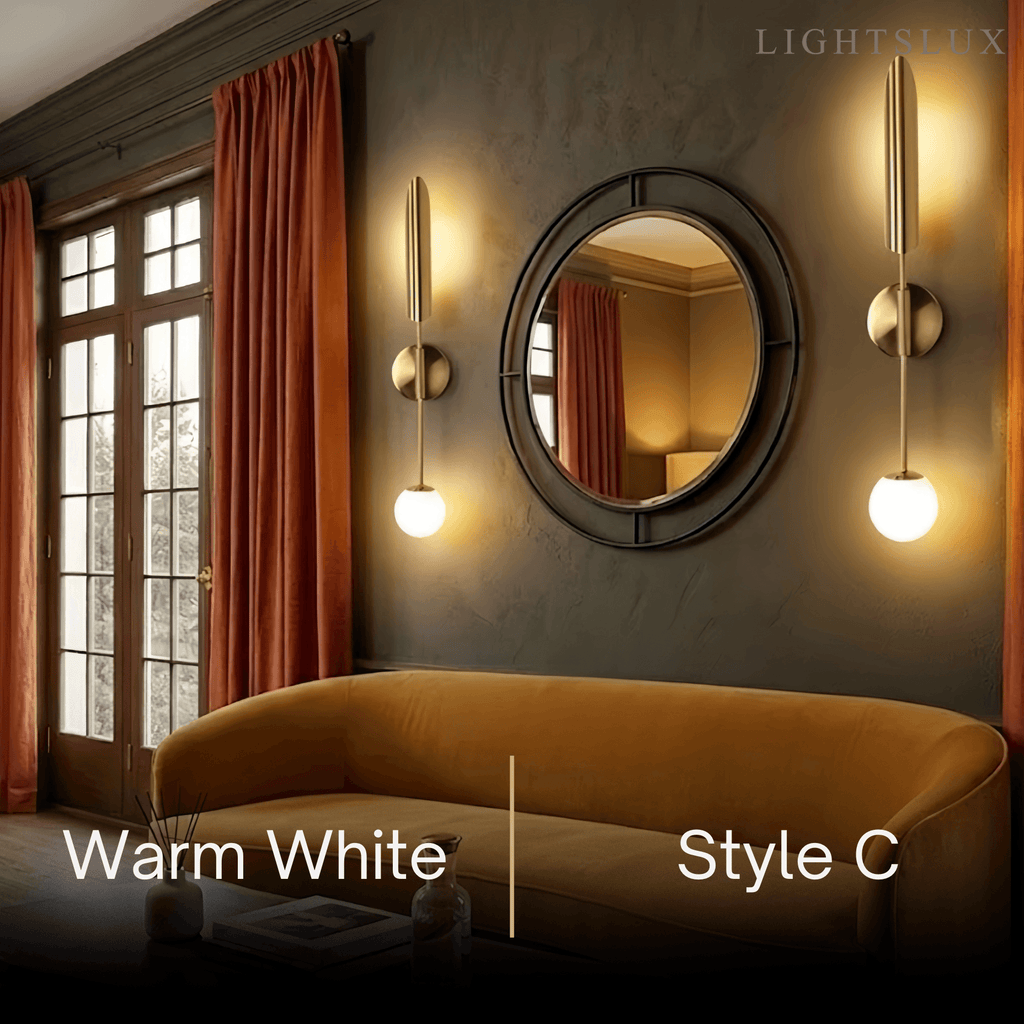 Lámpara de pared lineal moderna - Metal dorado y vidrio para jardín/pasillo - Flindria