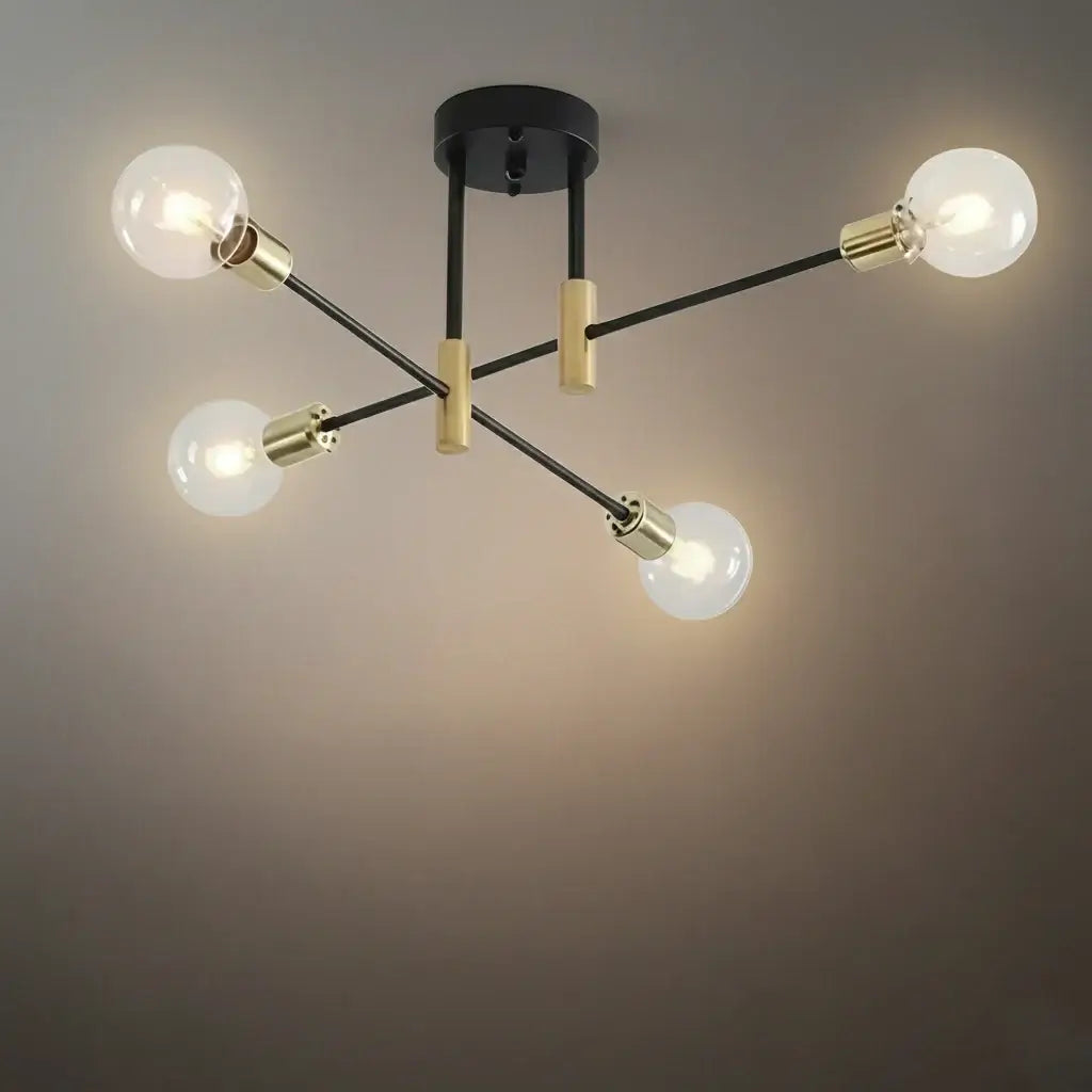 Lámpara de araña moderna ramificada – Estructura metálica negro/dorado con 4/6/8 cabezas para sala de estar - Flindria