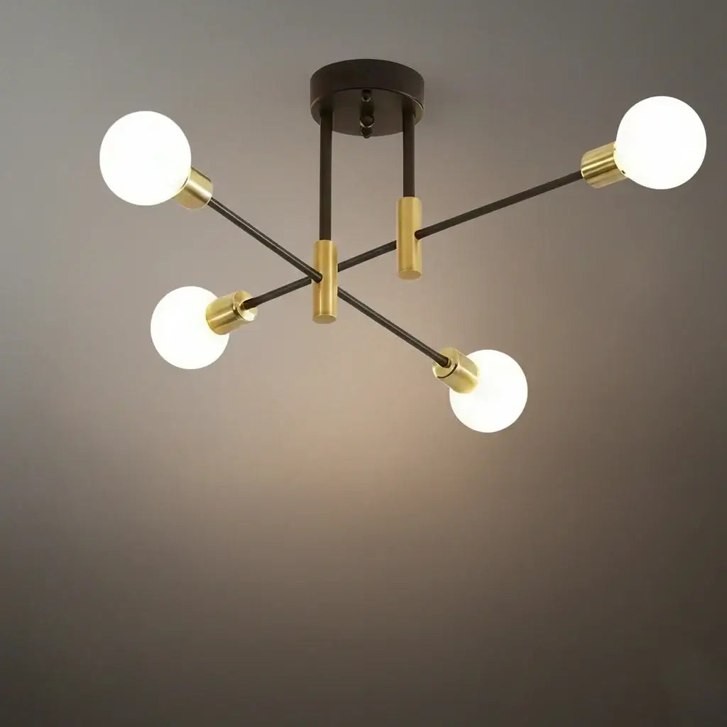 Lámpara de araña moderna ramificada – Estructura metálica negro/dorado con 4/6/8 cabezas para sala de estar - Flindria