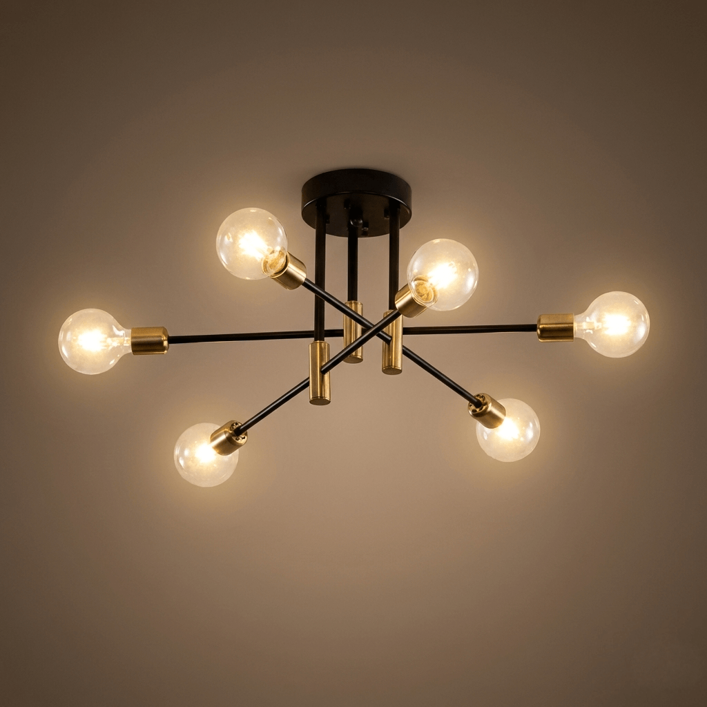 Lámpara de araña moderna ramificada – Estructura metálica negro/dorado con 4/6/8 cabezas para sala de estar - Flindria