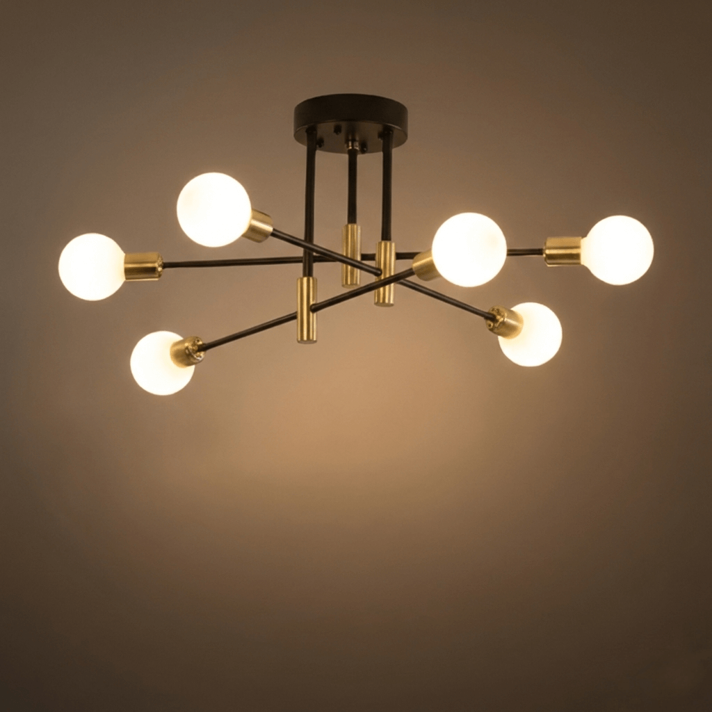 Lámpara de araña moderna ramificada – Estructura metálica negro/dorado con 4/6/8 cabezas para sala de estar - Flindria