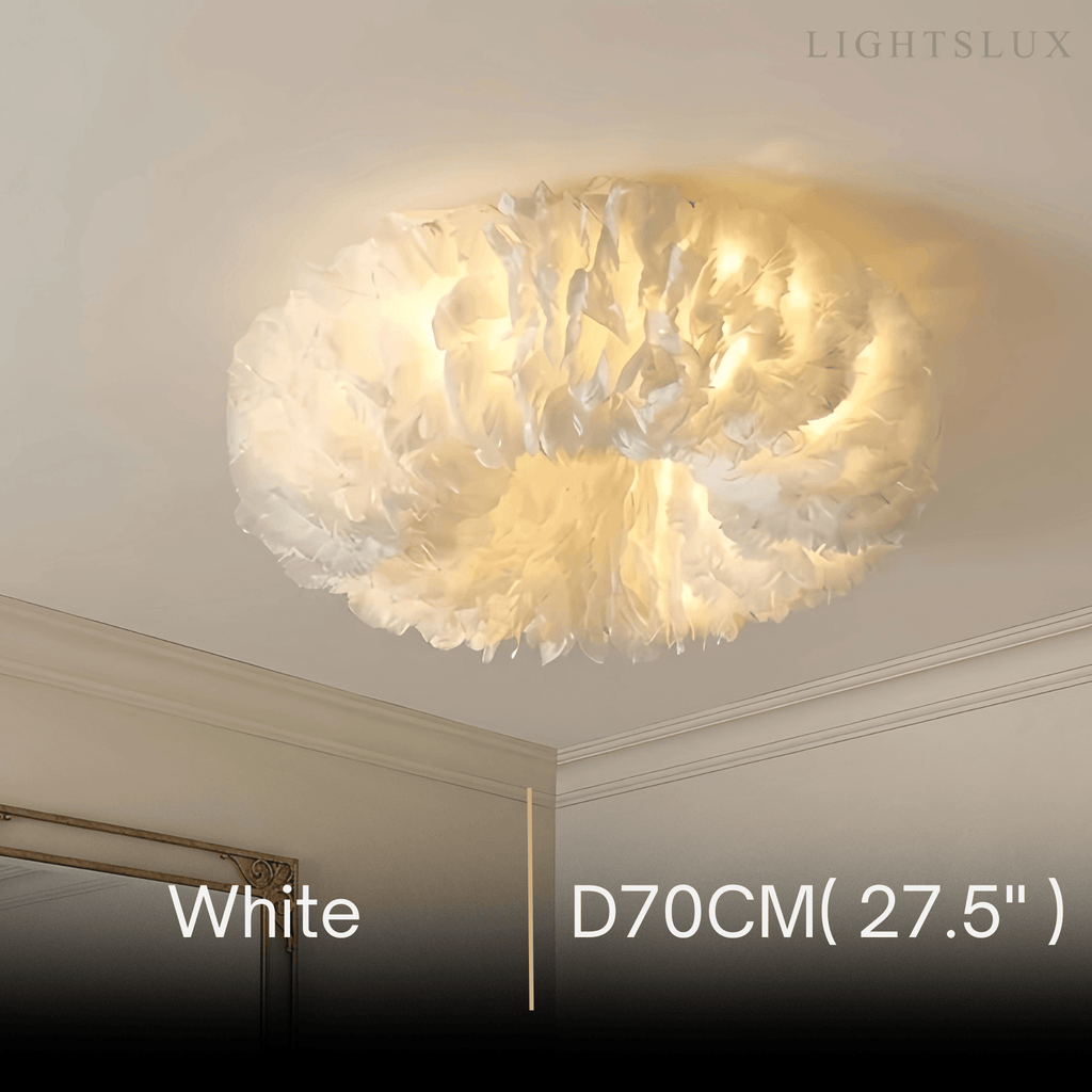 Art Deco Round Ceiling Light Art Feather — White/Yellow/Pink/Gray Bedroom - Flindria