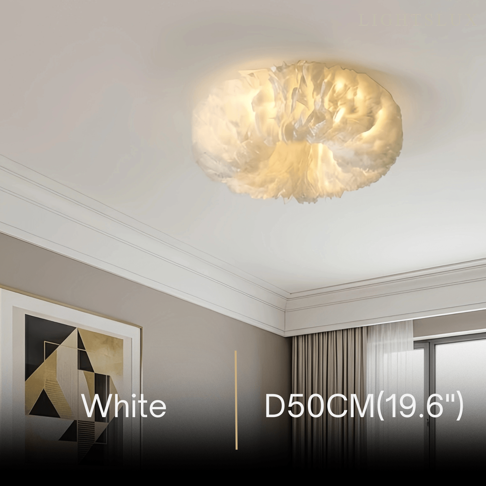 Art Deco Round Ceiling Light Art Feather — White/Yellow/Pink/Gray Bedroom - Flindria