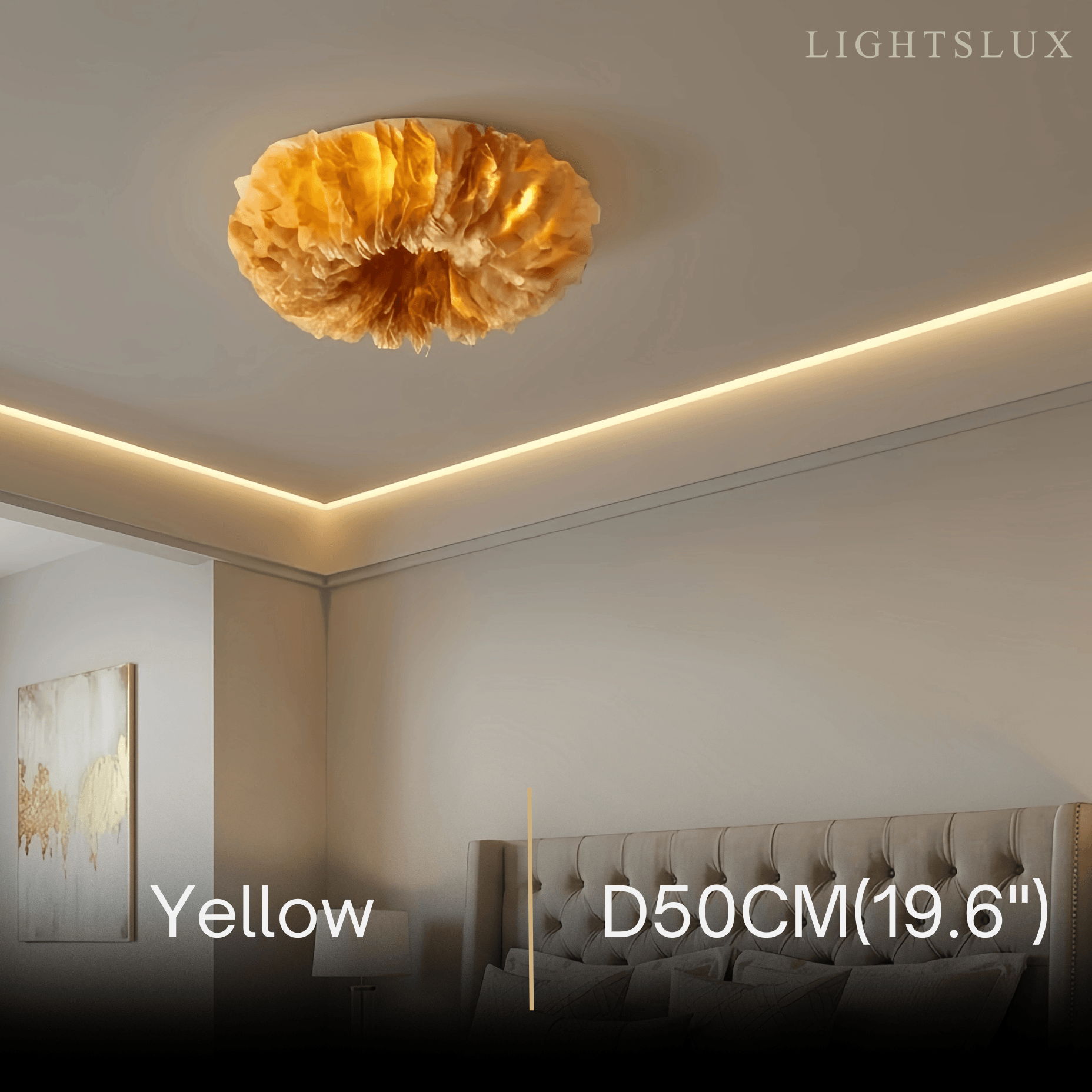 Art Deco Round Ceiling Light Art Feather — White/Yellow/Pink/Gray Bedroom - Flindria