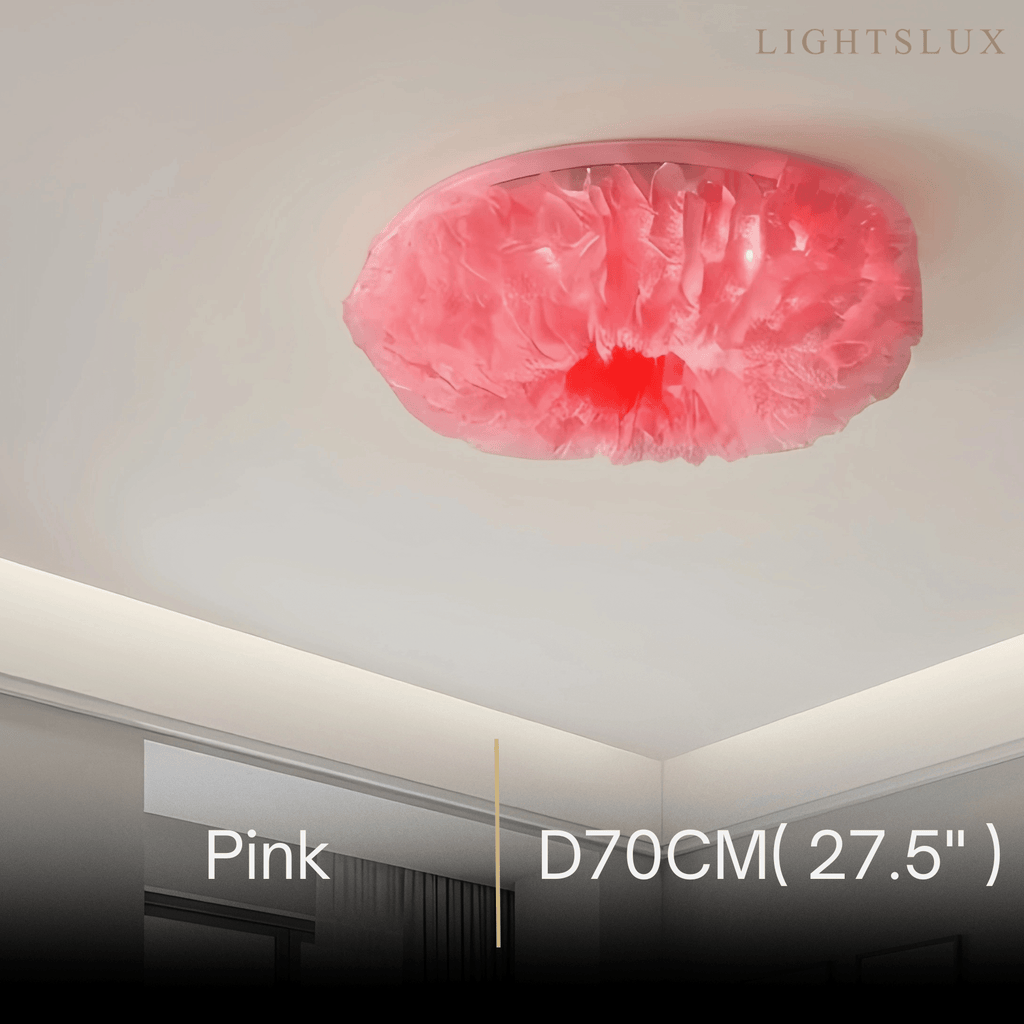 Art Deco Round Ceiling Light Art Feather — White/Yellow/Pink/Gray Bedroom - Flindria