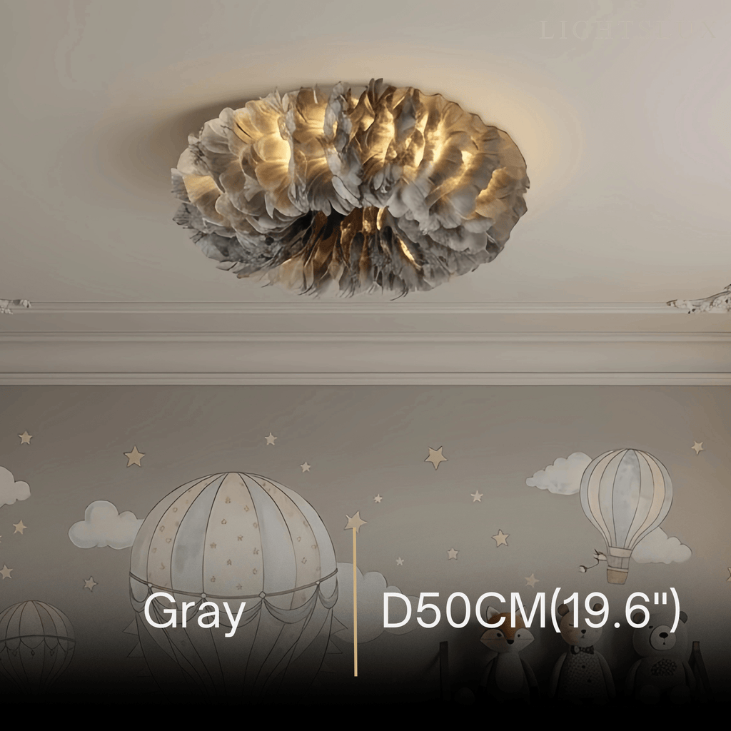Art Deco Round Ceiling Light Art Feather — White/Yellow/Pink/Gray Bedroom - Flindria