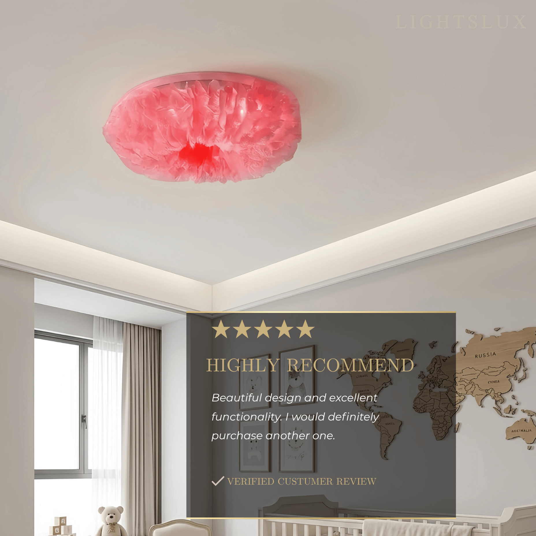 Art Deco Round Ceiling Light Art Feather — White/Yellow/Pink/Gray Bedroom - Flindria