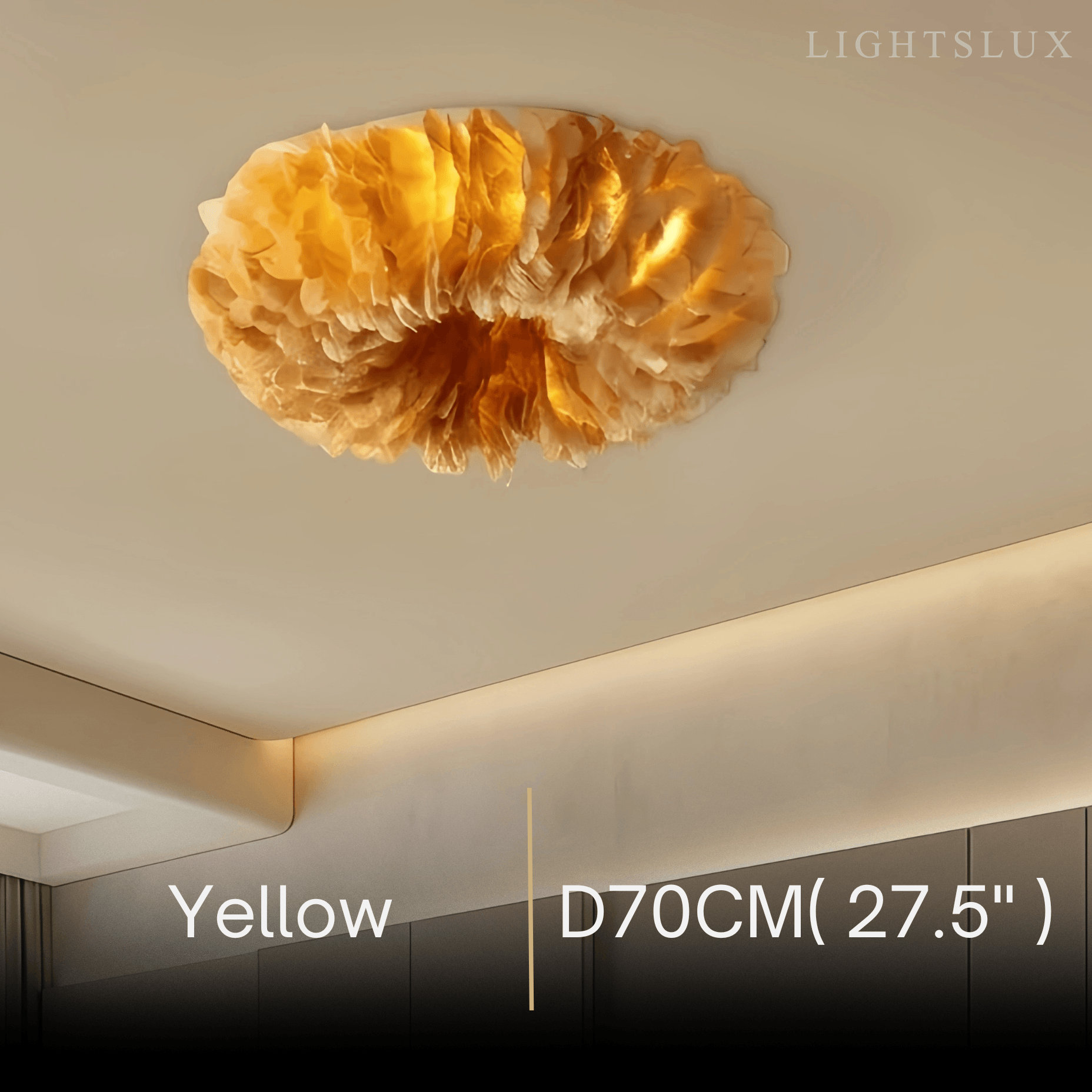 Art Deco Round Ceiling Light Art Feather — White/Yellow/Pink/Gray Bedroom - Flindria