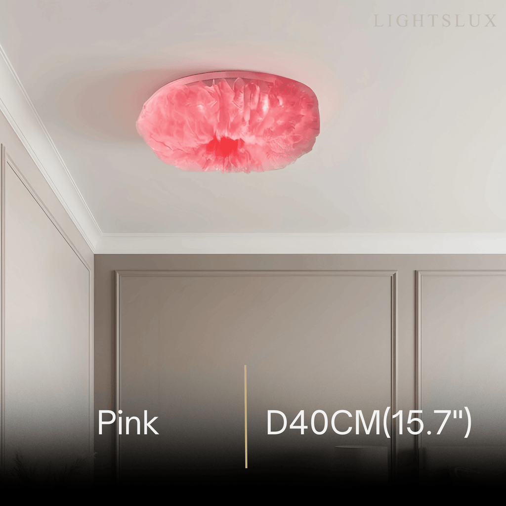 Art Deco Round Ceiling Light Art Feather — White/Yellow/Pink/Gray Bedroom - Flindria