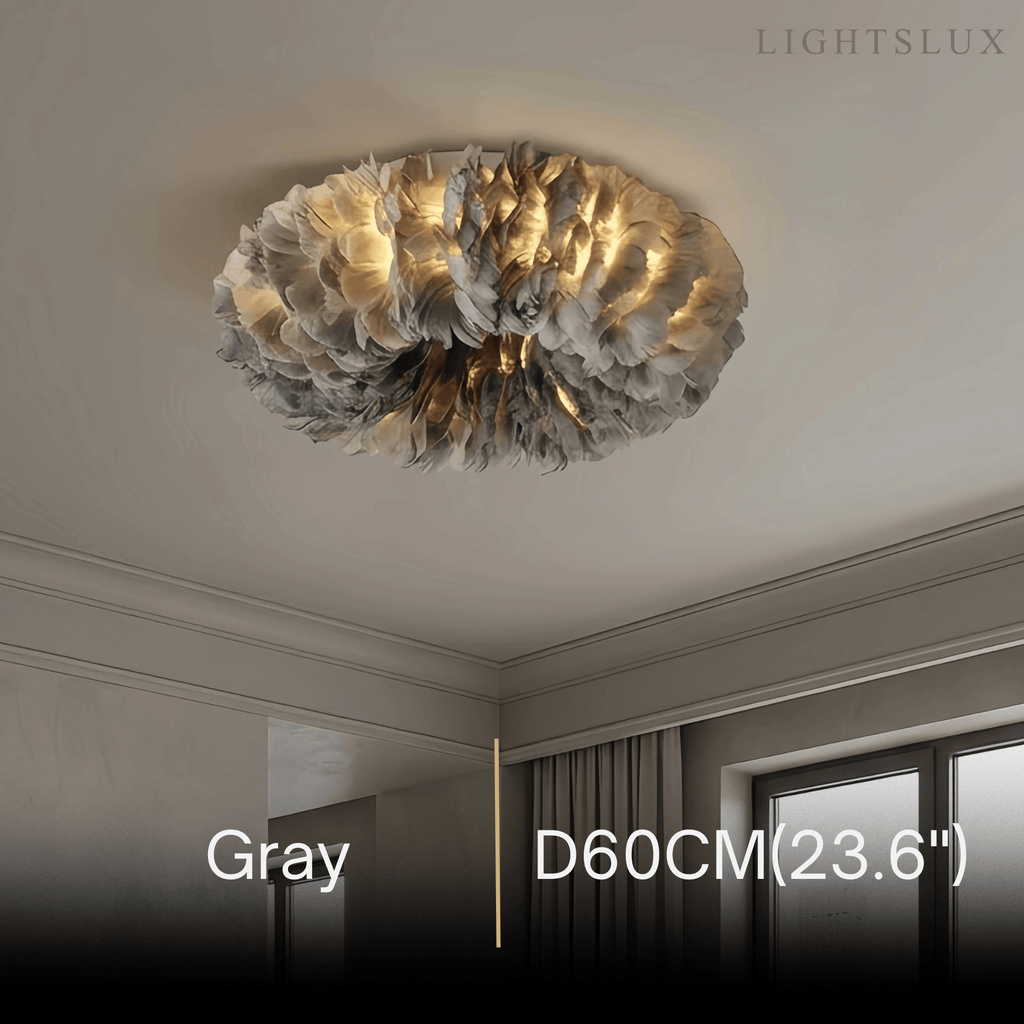 Art Deco Round Ceiling Light Art Feather — White/Yellow/Pink/Gray Bedroom - Flindria