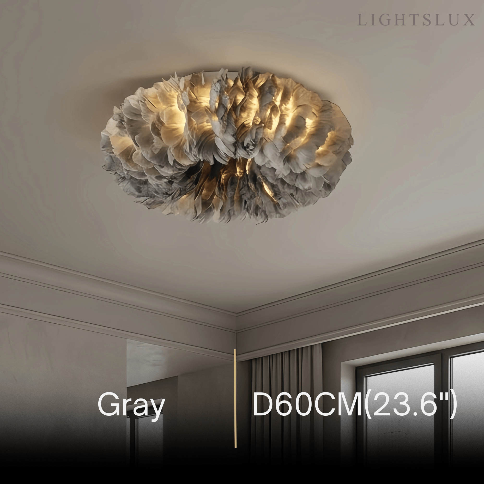 Art Deco Round Ceiling Light Art Feather — White/Yellow/Pink/Gray Bedroom - Flindria