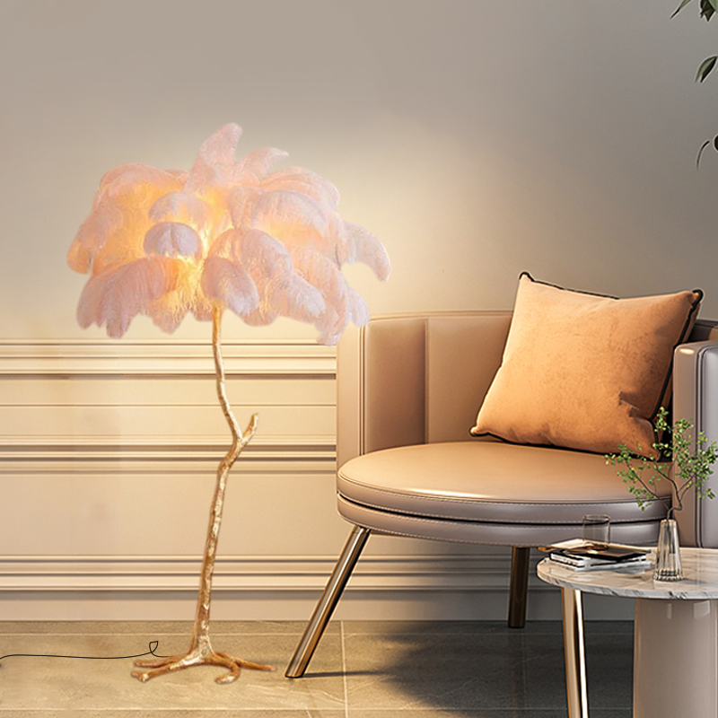 Nordisk fjer gulv- og bordlampe – luksusbelysning i 9 farvevalg til indendørs - Flindria
