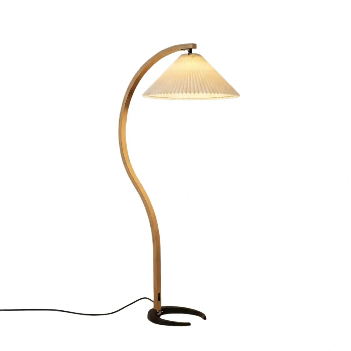 Modern Floor Lamp - Wood/Fabric in Beige/Coffee/White for Bedroom - Flindria