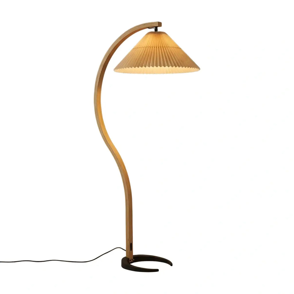 Modern Floor Lamp - Wood/Fabric in Beige/Coffee/White for Bedroom - Flindria