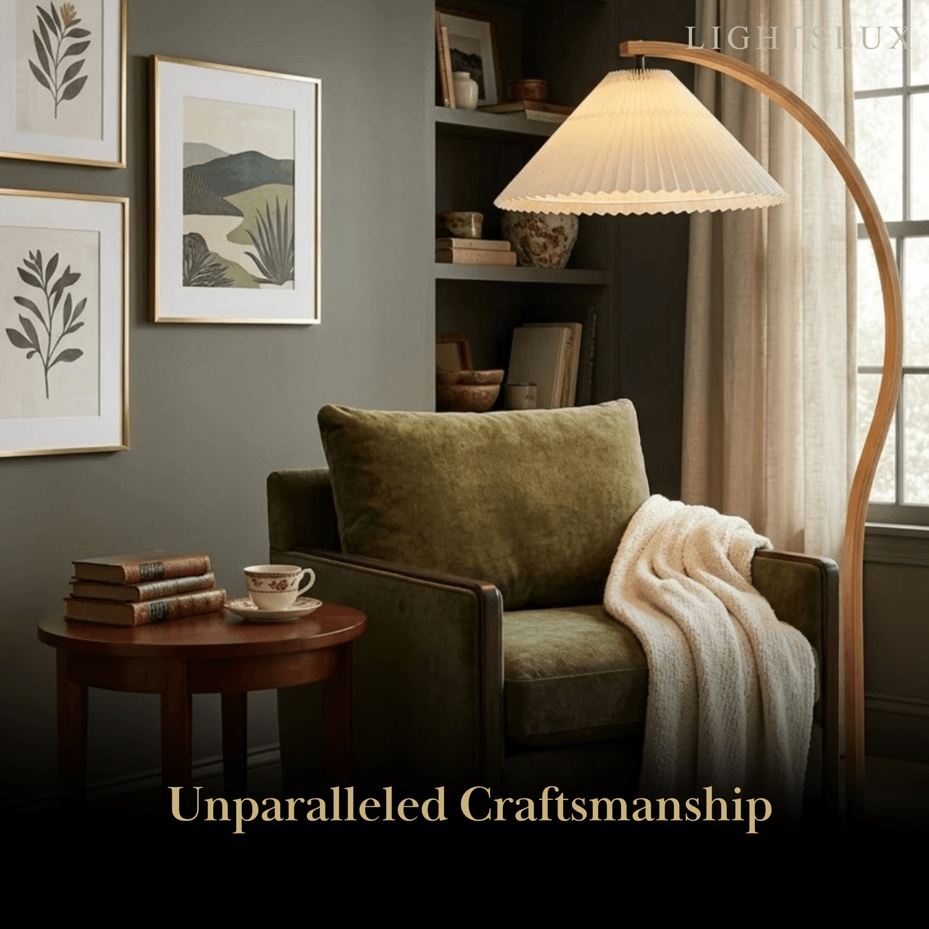 Modern Floor Lamp - Wood/Fabric in Beige/Coffee/White for Bedroom - Flindria