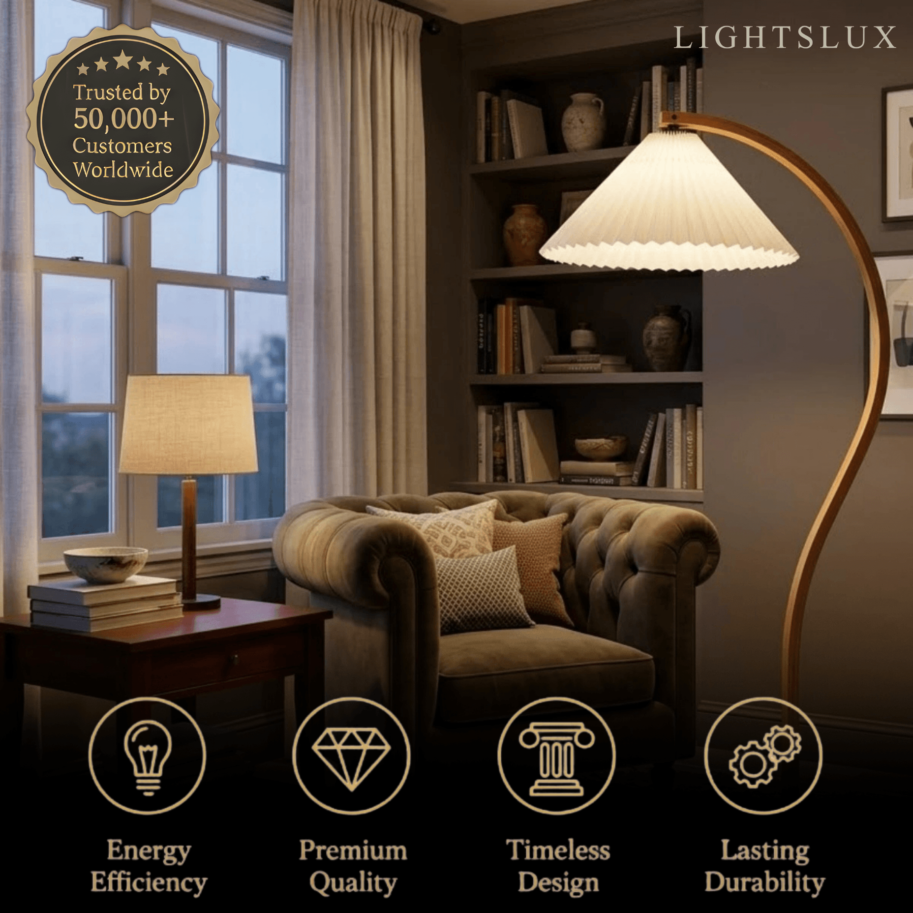 Modern Floor Lamp - Wood/Fabric in Beige/Coffee/White for Bedroom - Flindria