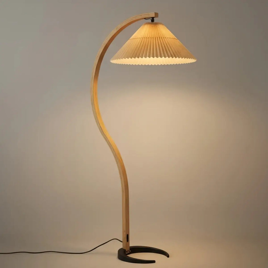 Modern Floor Lamp - Wood/Fabric in Beige/Coffee/White for Bedroom - Flindria