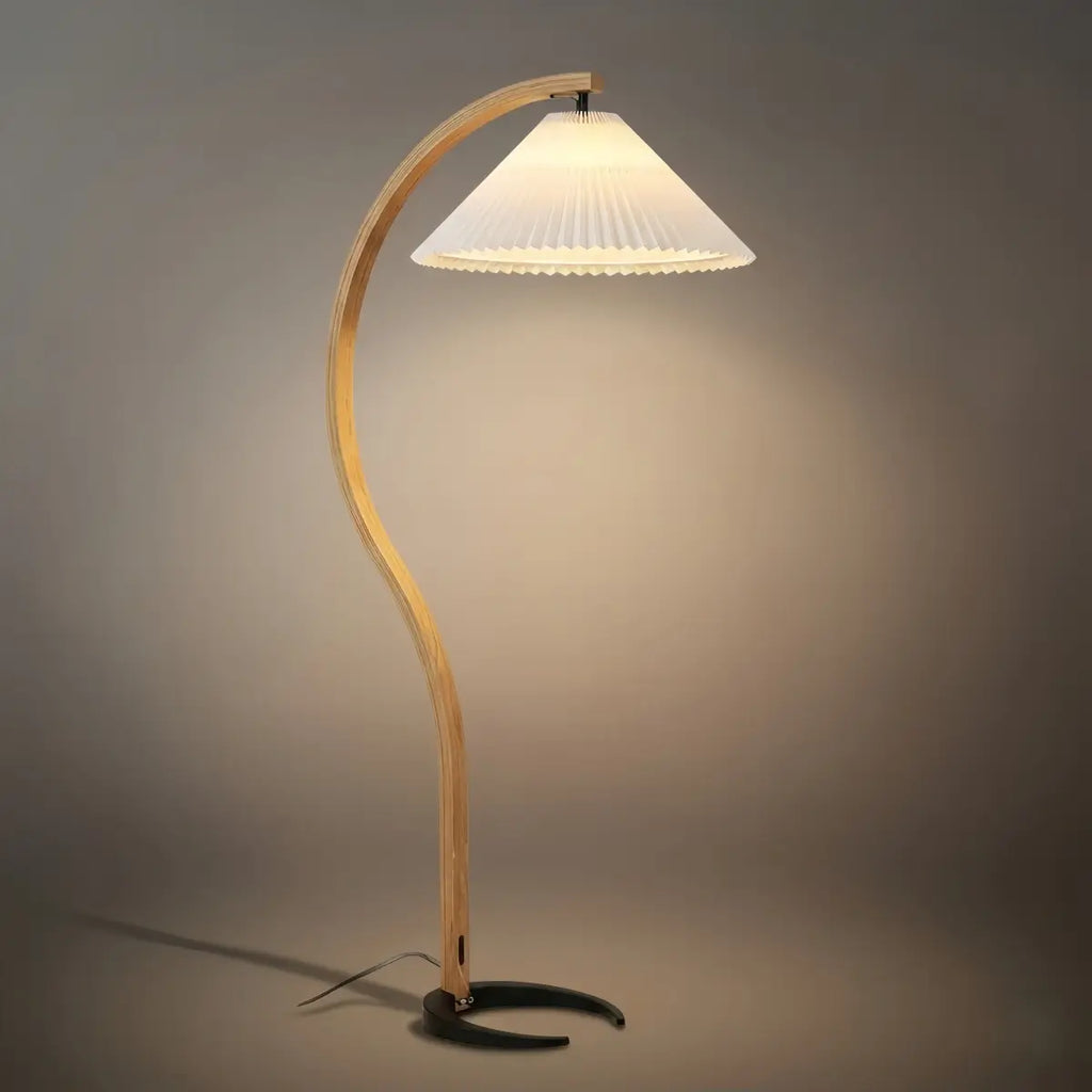 Modern Floor Lamp - Wood/Fabric in Beige/Coffee/White for Bedroom - Flindria