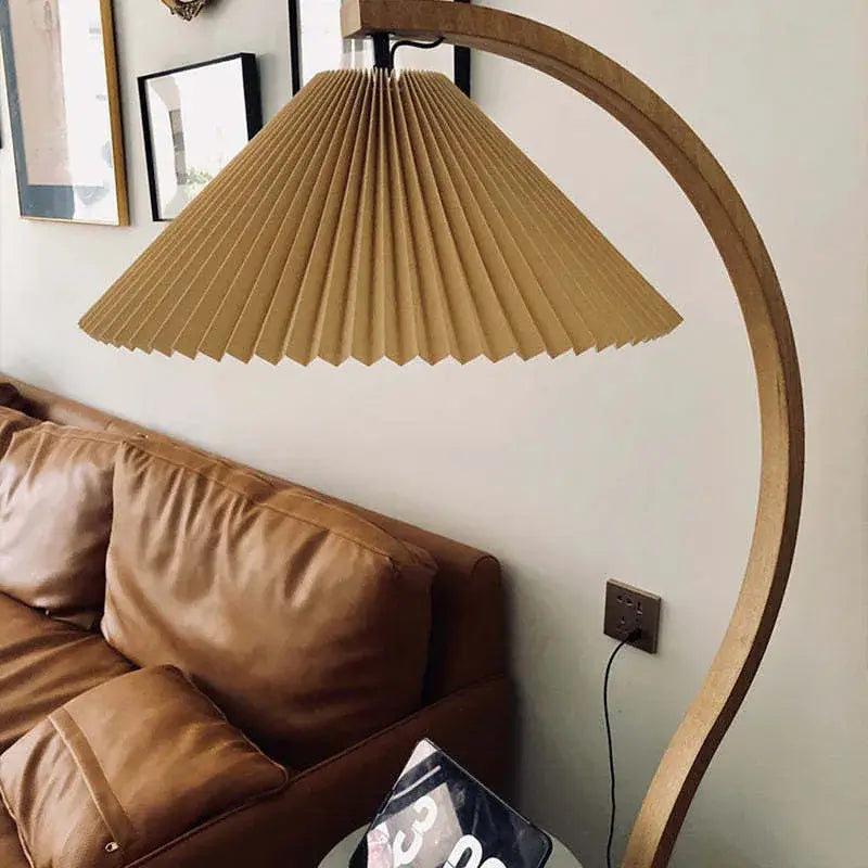 Modern Floor Lamp - Wood/Fabric in Beige/Coffee/White for Bedroom - Flindria