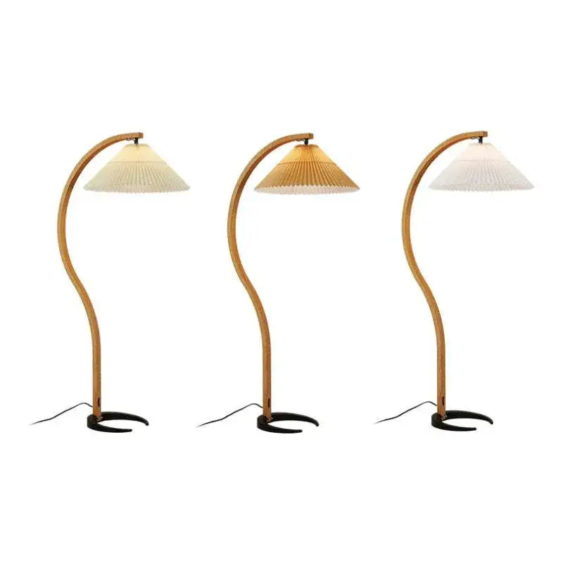 Modern Floor Lamp - Wood/Fabric in Beige/Coffee/White for Bedroom - Flindria