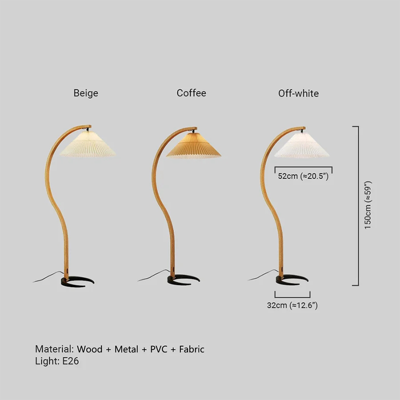 Modern Floor Lamp - Wood/Fabric in Beige/Coffee/White for Bedroom - Flindria